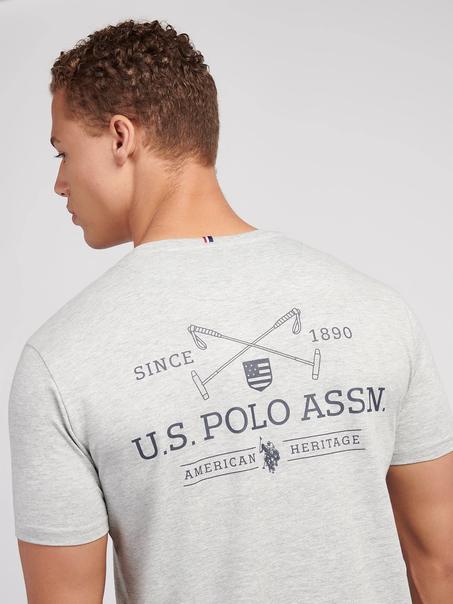 Mens USPA Back Graphic T-Shirt in Mid Grey Marl - Image 2
