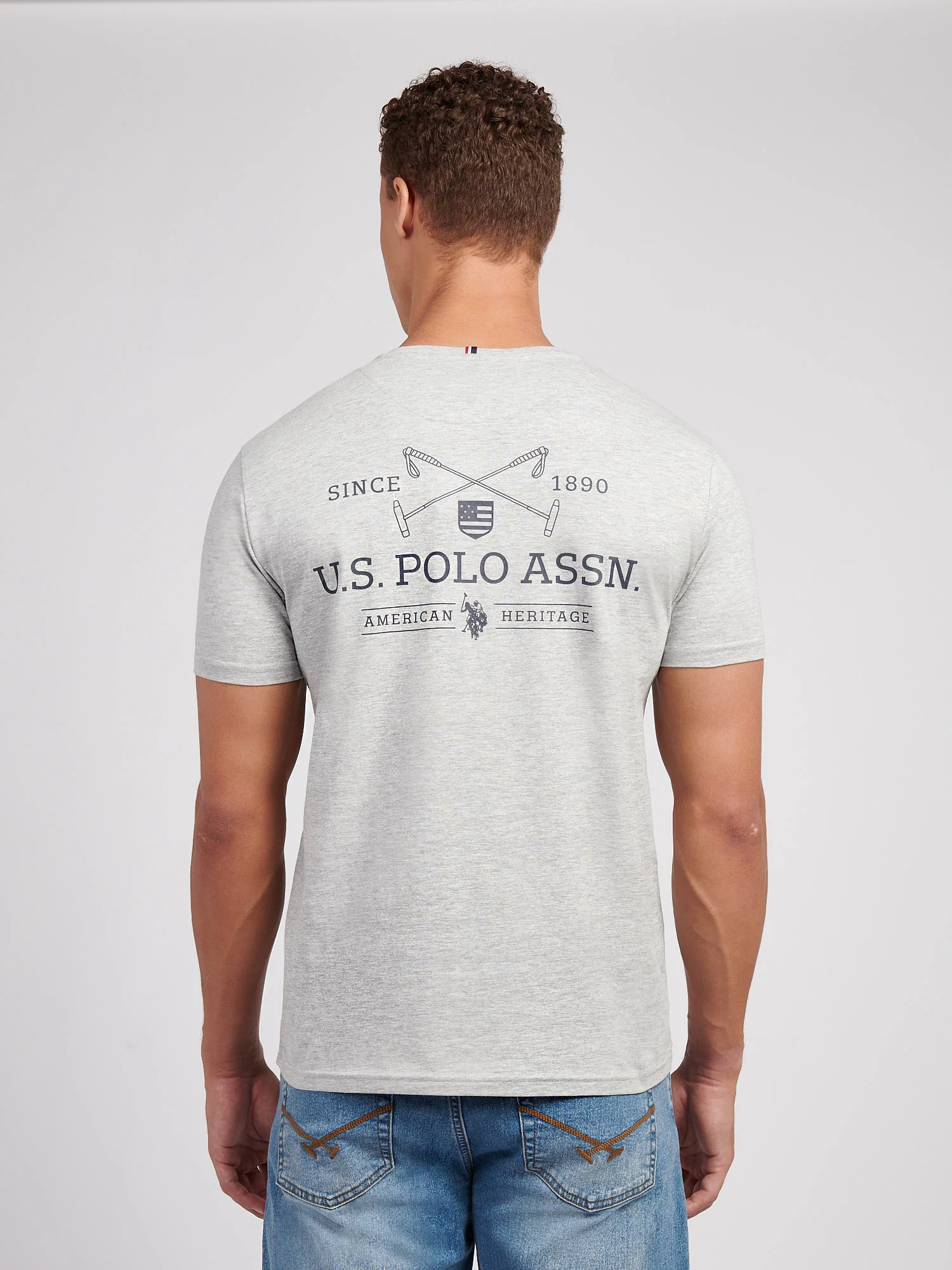Mens USPA Back Graphic T-Shirt in Mid Grey Marl - Image 4