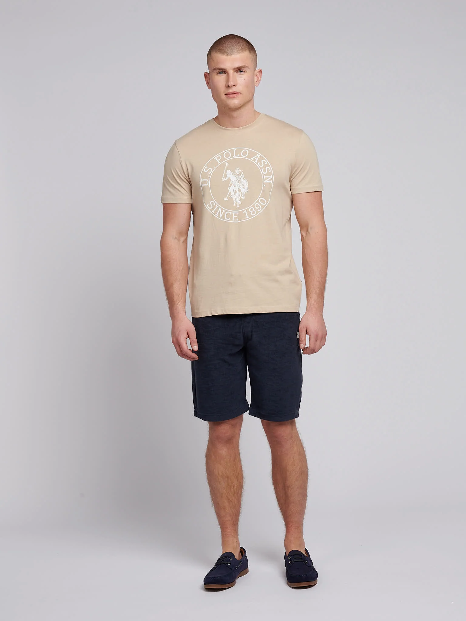 Mens Circle Print T-Shirt in Doeskin - Image 3