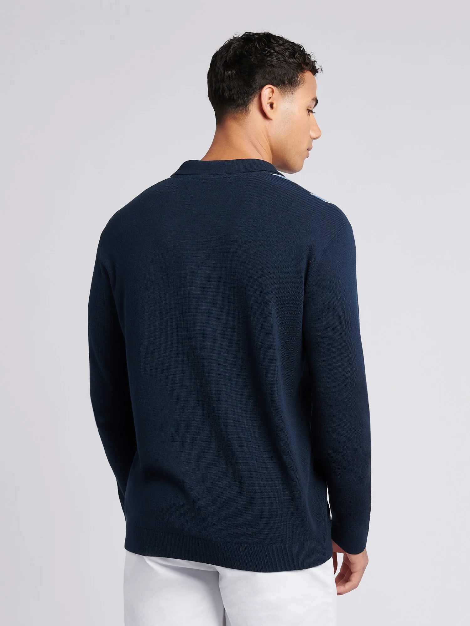 Mens Vertical Stripe Knit Cardigan in Dark Sapphire Navy - Image 4