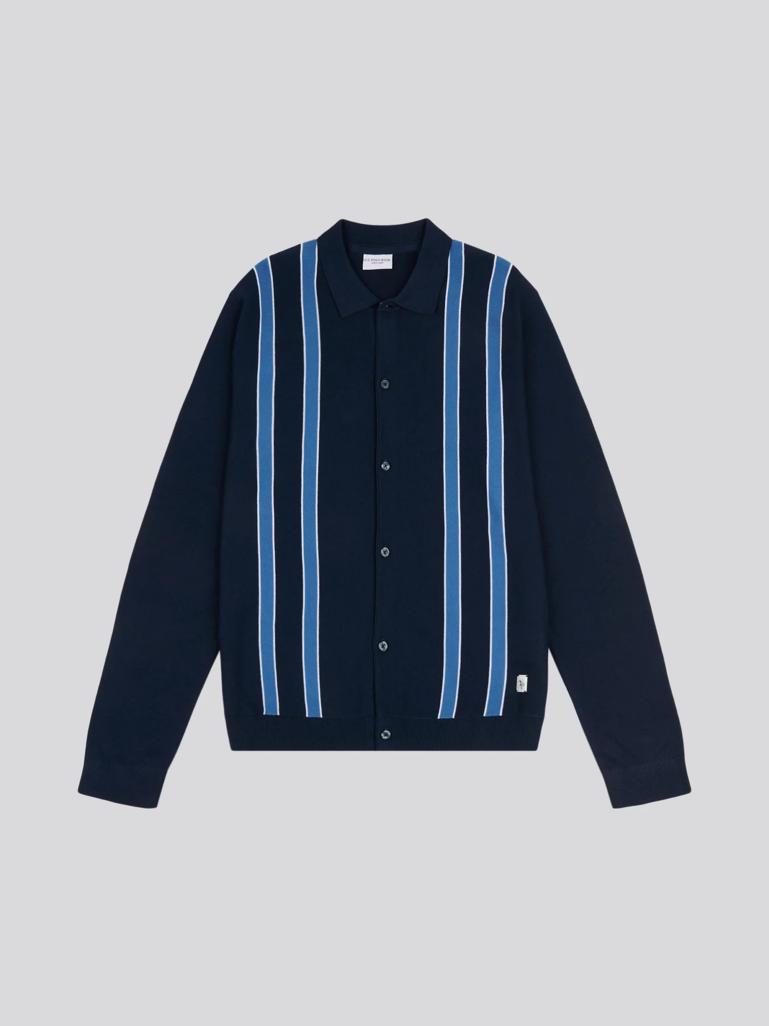 Mens Vertical Stripe Knit Cardigan in Dark Sapphire Navy - Image 5