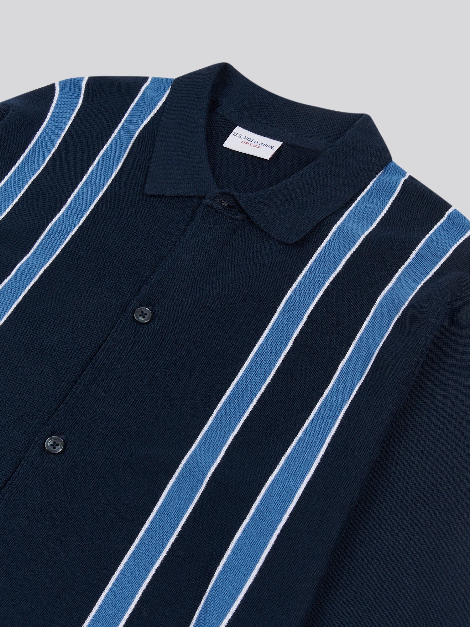 Mens Vertical Stripe Knit Cardigan in Dark Sapphire Navy - Image 7