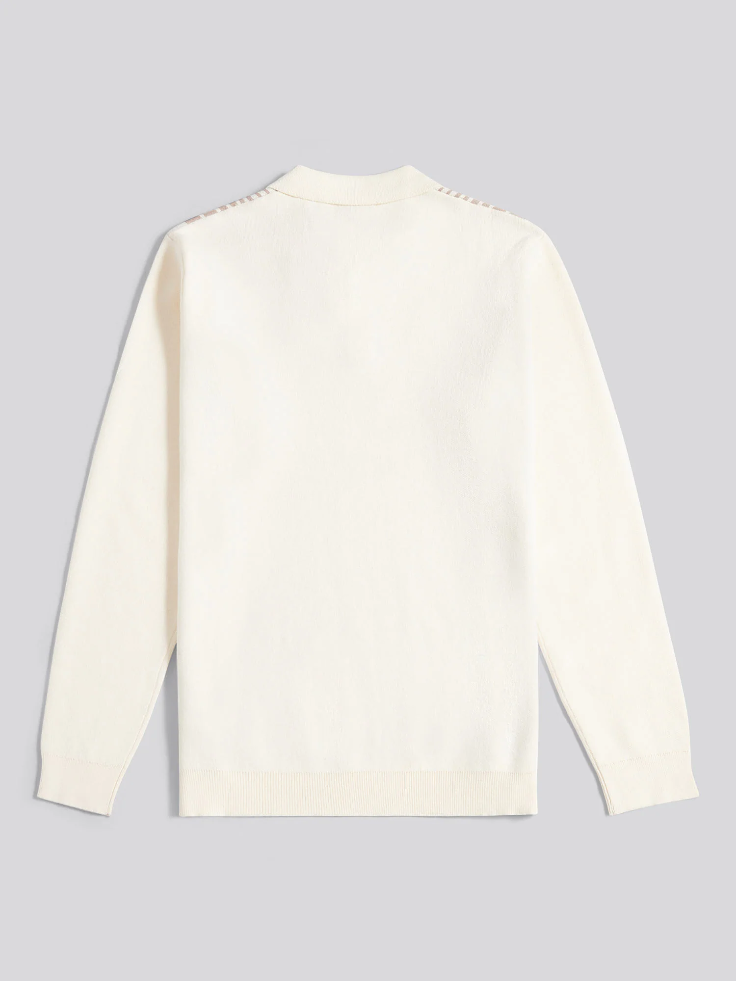 Mens Vertical Stripe Knit Long Sleeve Polo Shirt in Whisper White - Image 6