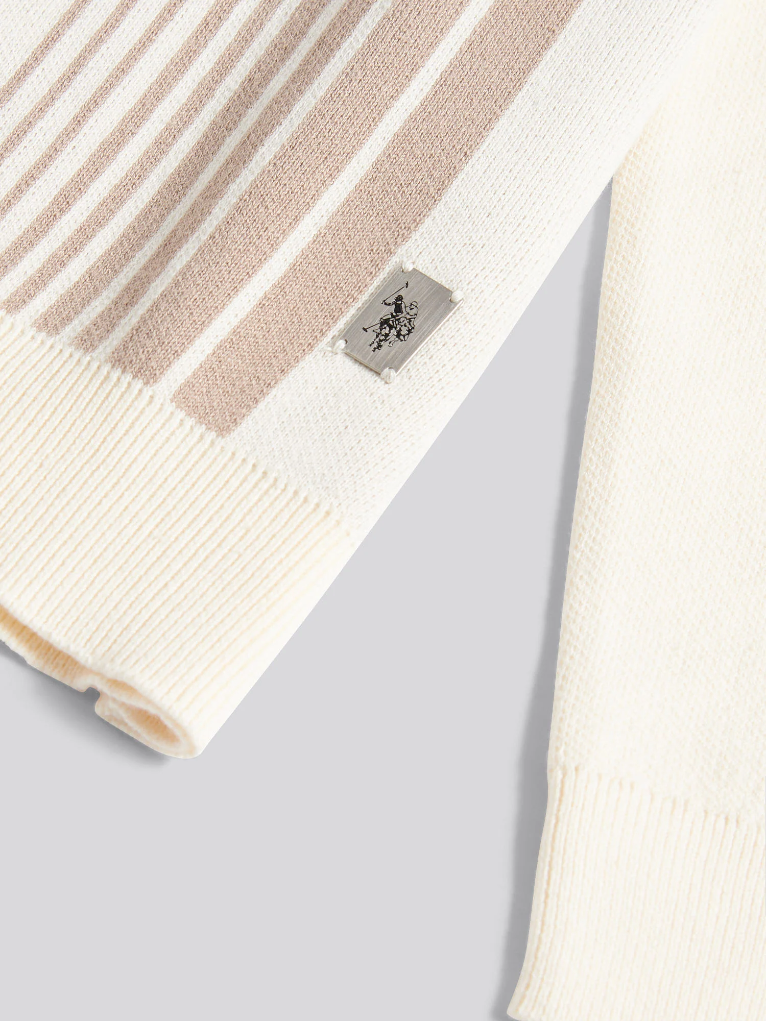 Mens Vertical Stripe Knit Long Sleeve Polo Shirt in Whisper White - Image 7