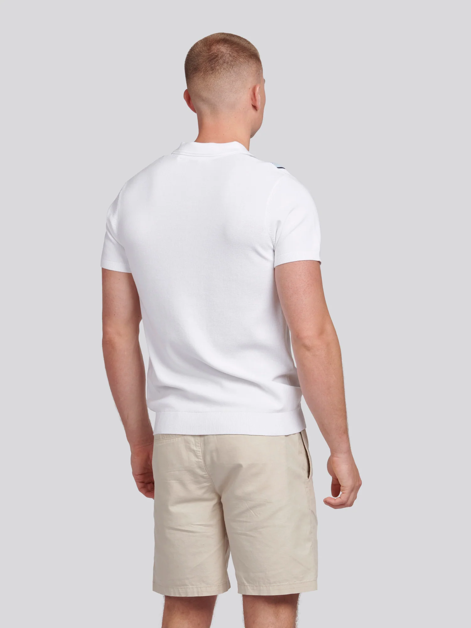 Mens Vertical Stripe Knit Polo Shirt in Bright White - Image 4