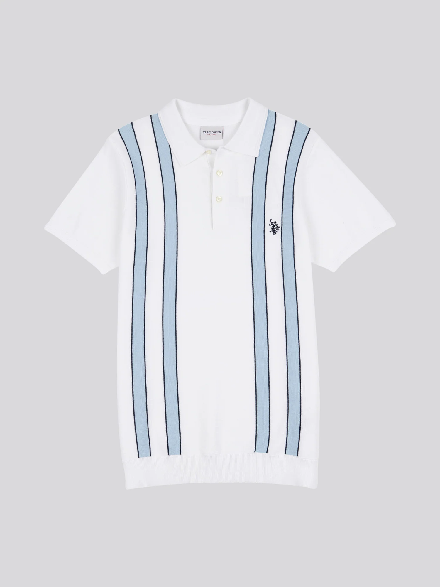 Mens Vertical Stripe Knit Polo Shirt in Bright White - Image 5