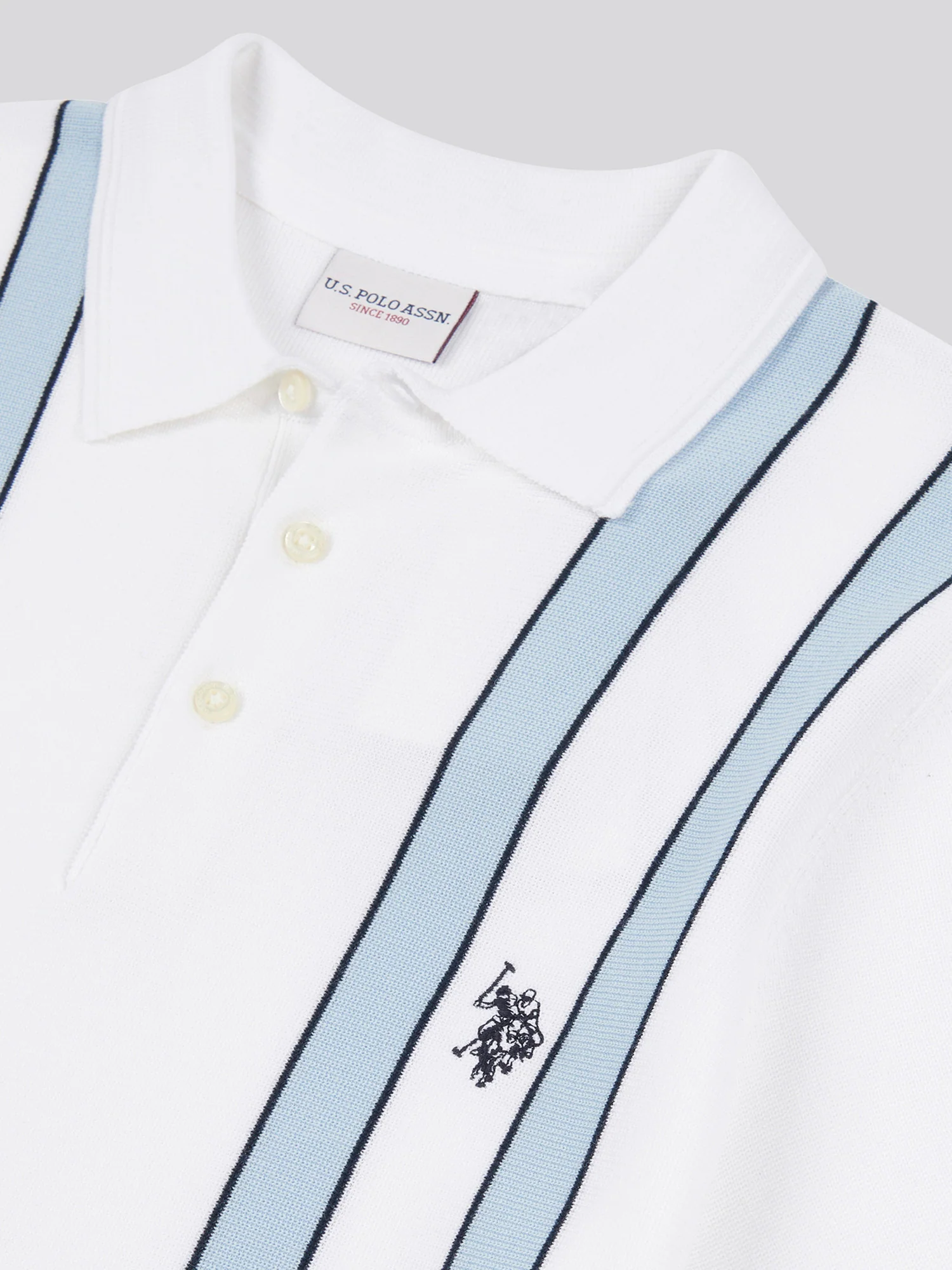 Mens Vertical Stripe Knit Polo Shirt in Bright White - Image 6