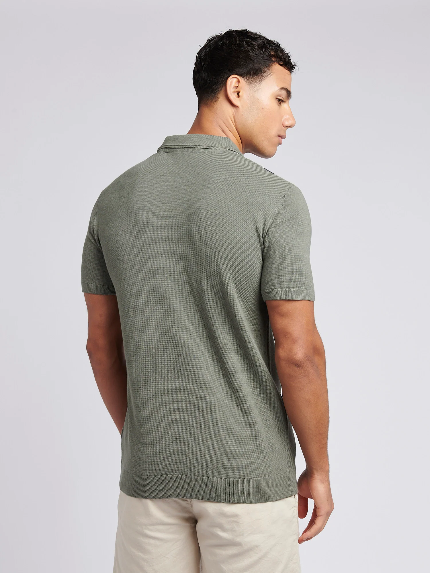 Mens Vertical Stripe Knit Polo Shirt in Mulled Basil - Image 4