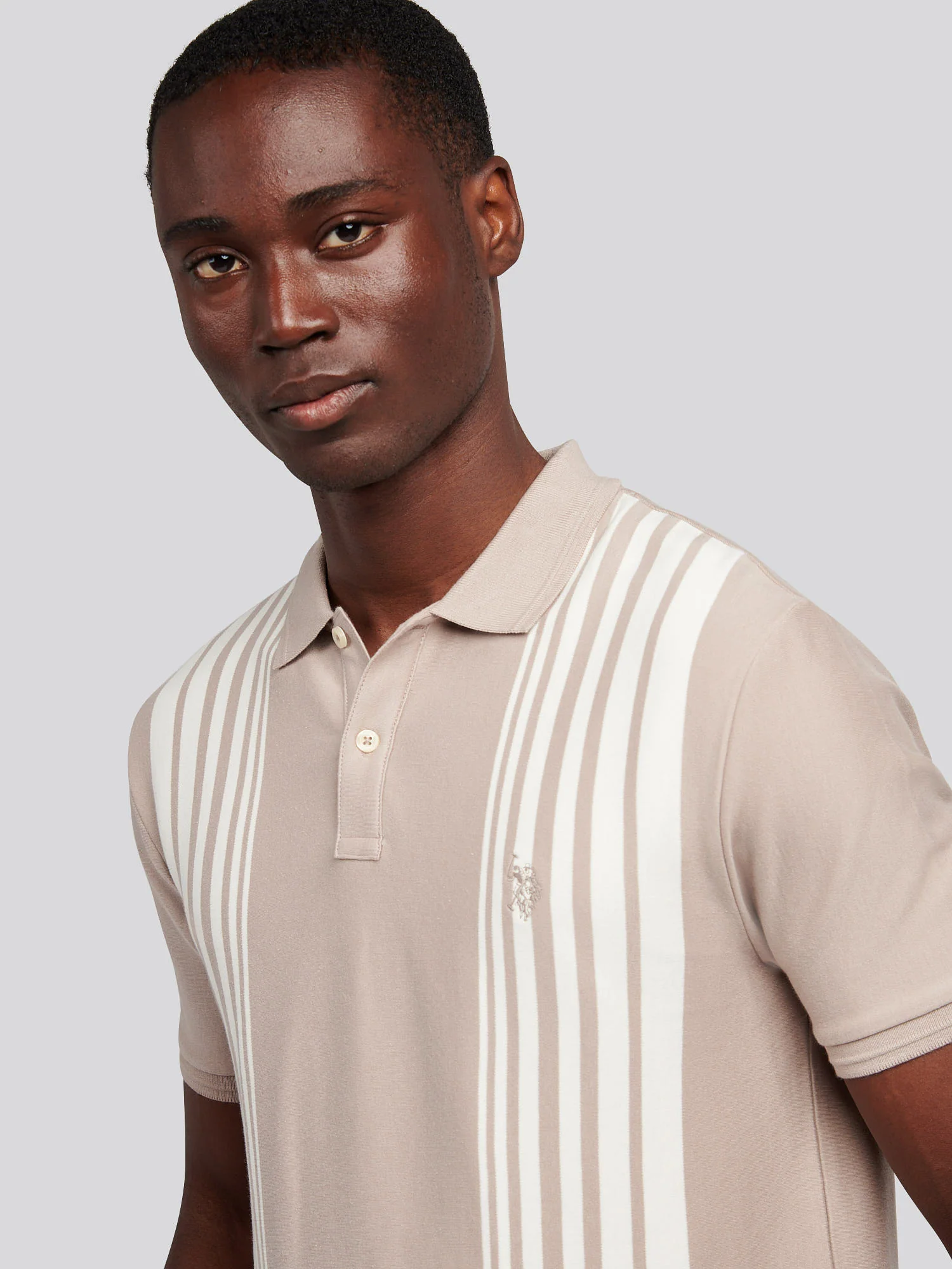 Mens Vertical Stripe Polo Shirt in Atmosphere - Image 2