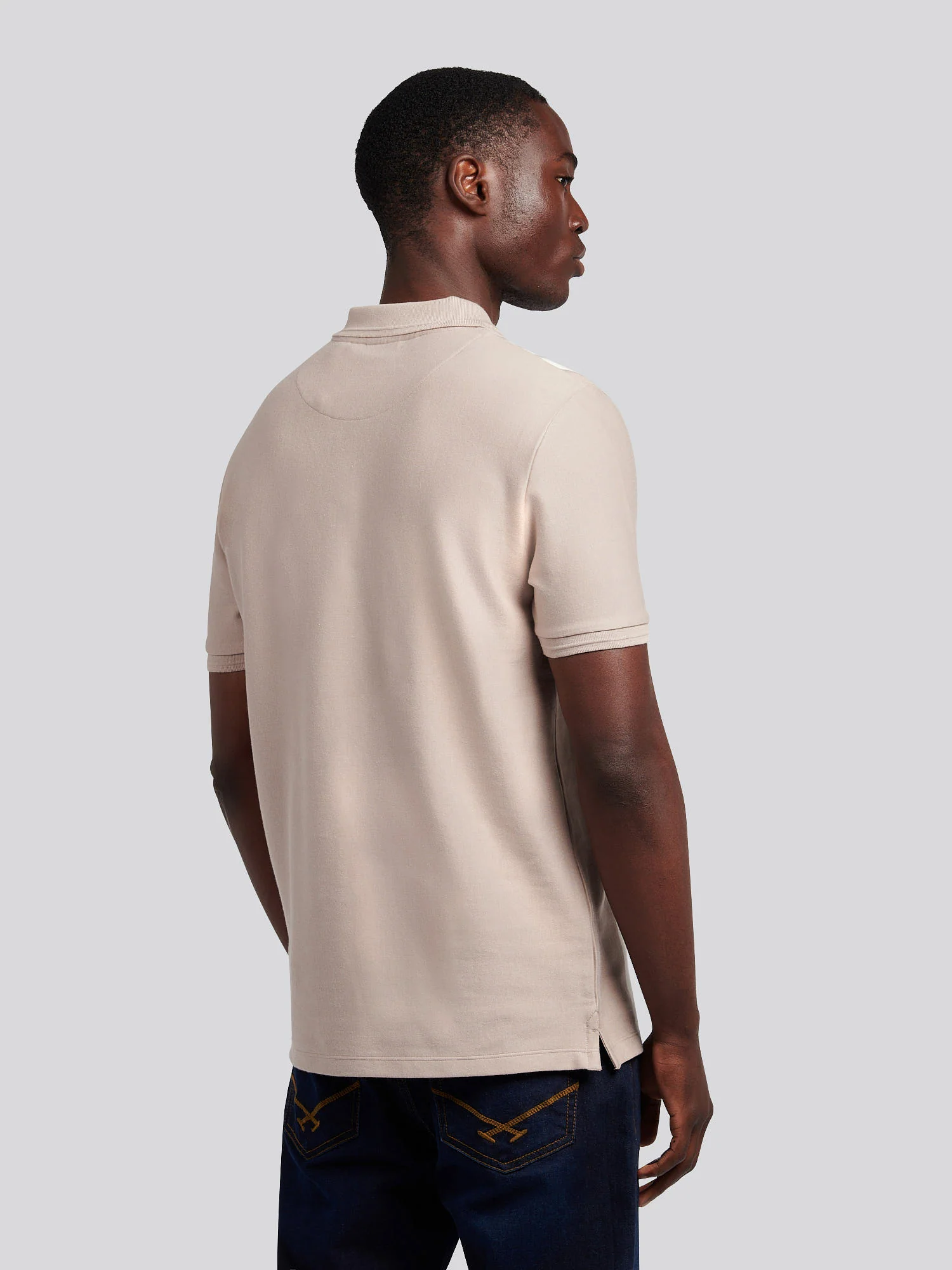 Mens Vertical Stripe Polo Shirt in Atmosphere - Image 3