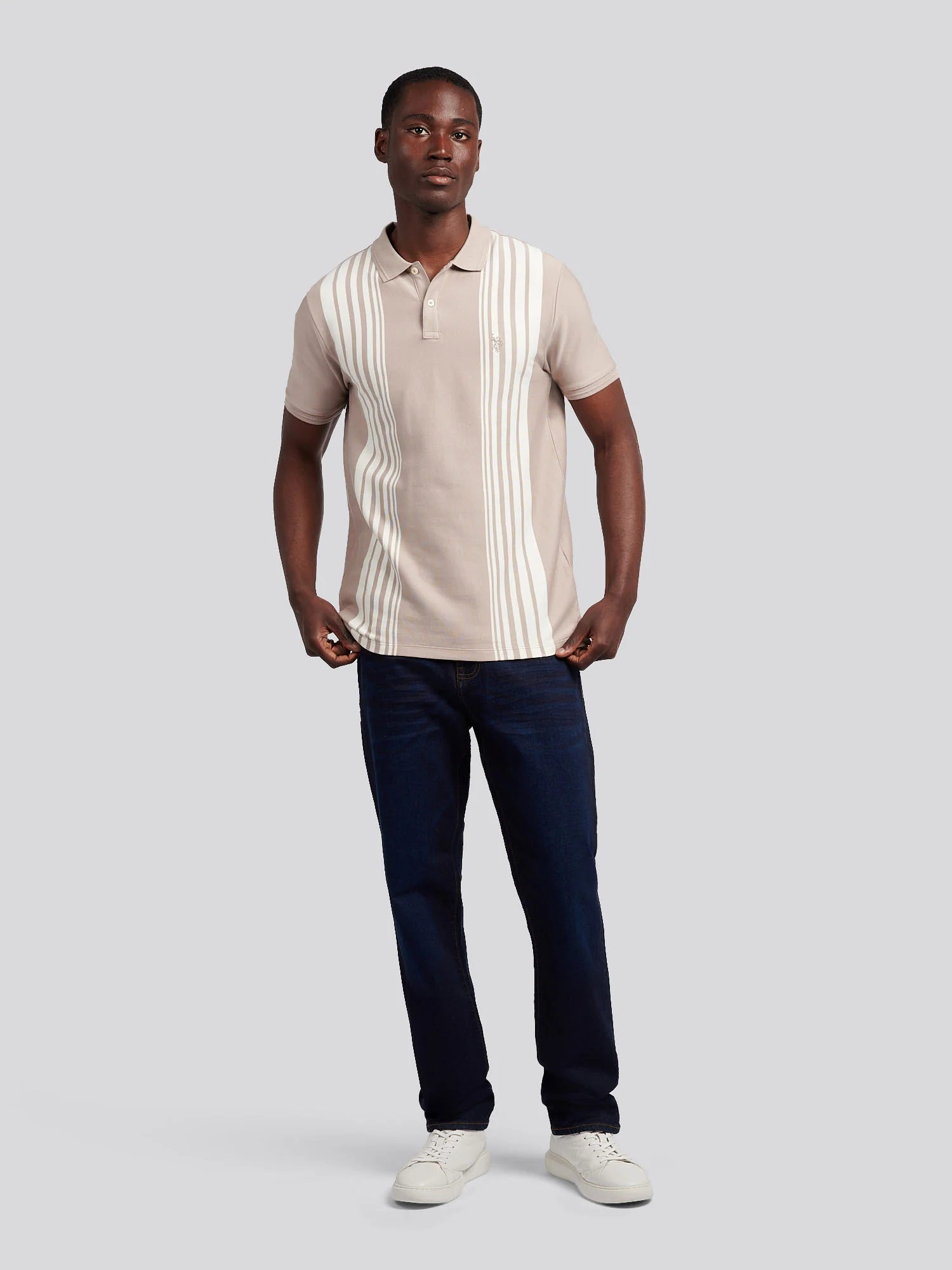 Mens Vertical Stripe Polo Shirt in Atmosphere - Image 4