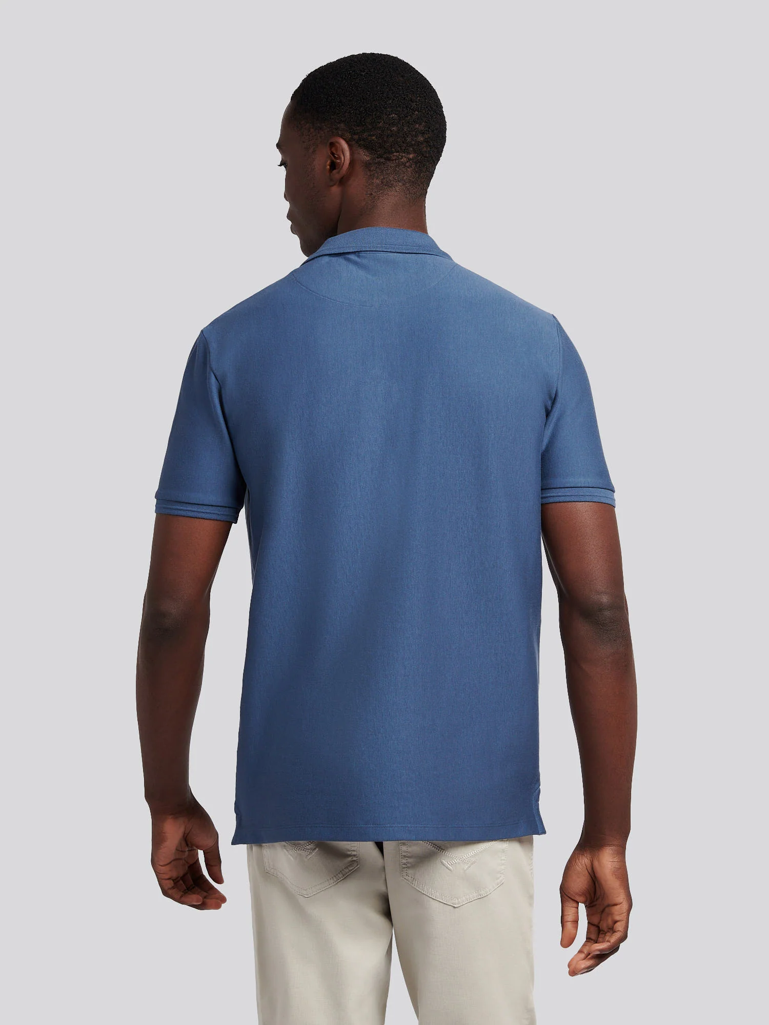 Mens Vertical Stripe Polo Shirt in Vintage Indigo - Image 3