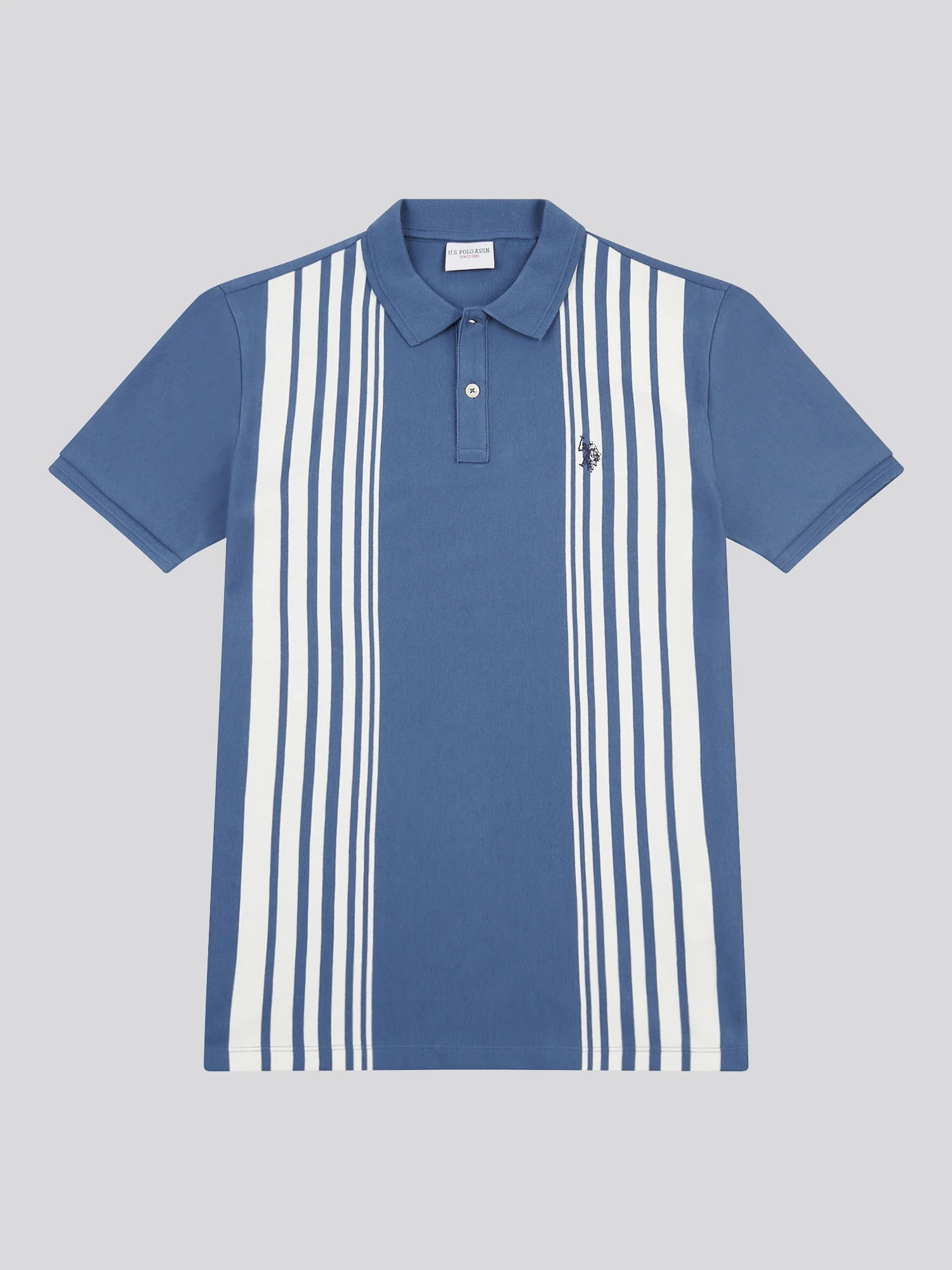 Mens Vertical Stripe Polo Shirt in Vintage Indigo - Image 4