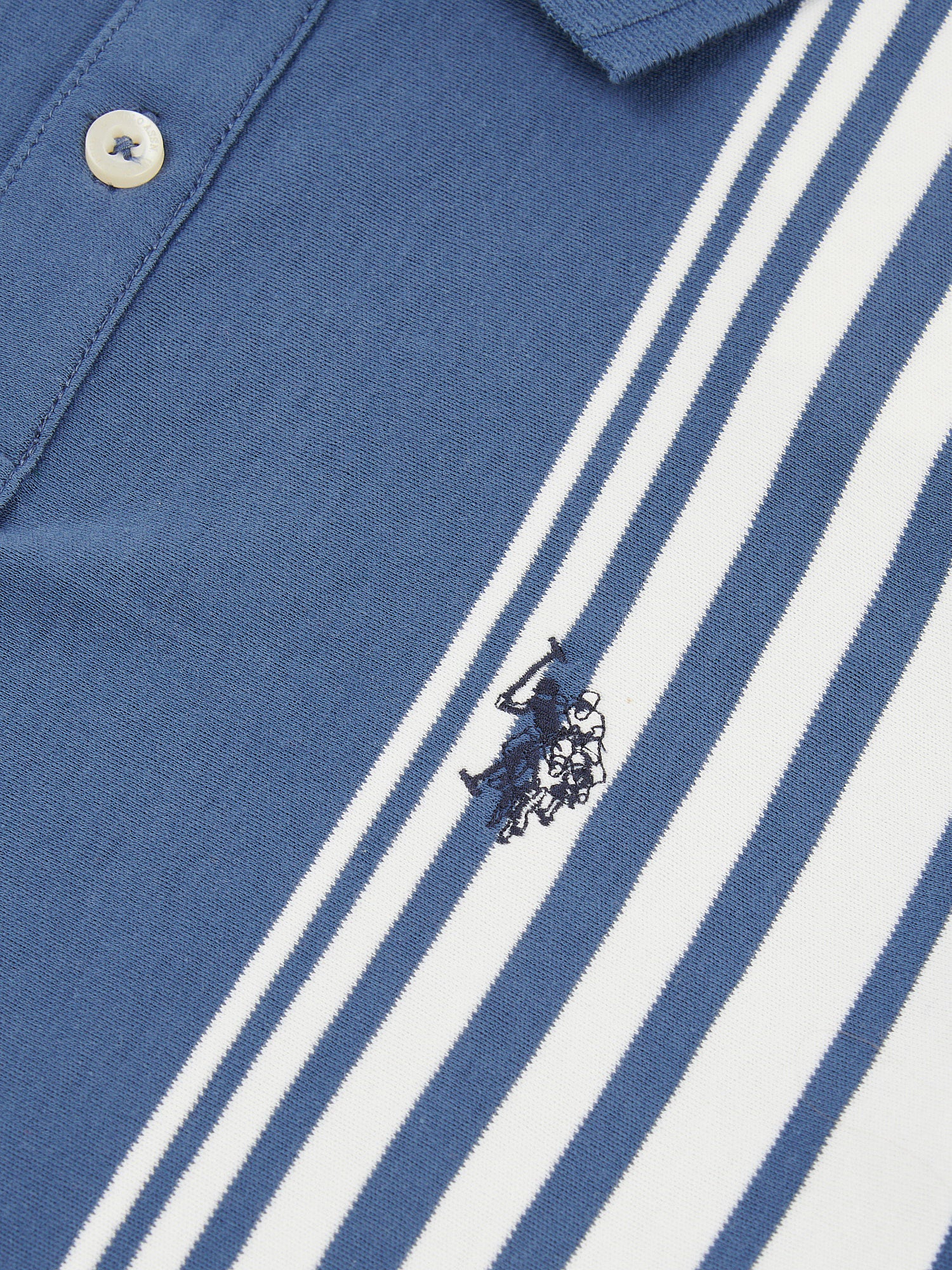 Mens Vertical Stripe Polo Shirt in Vintage Indigo - Image 6
