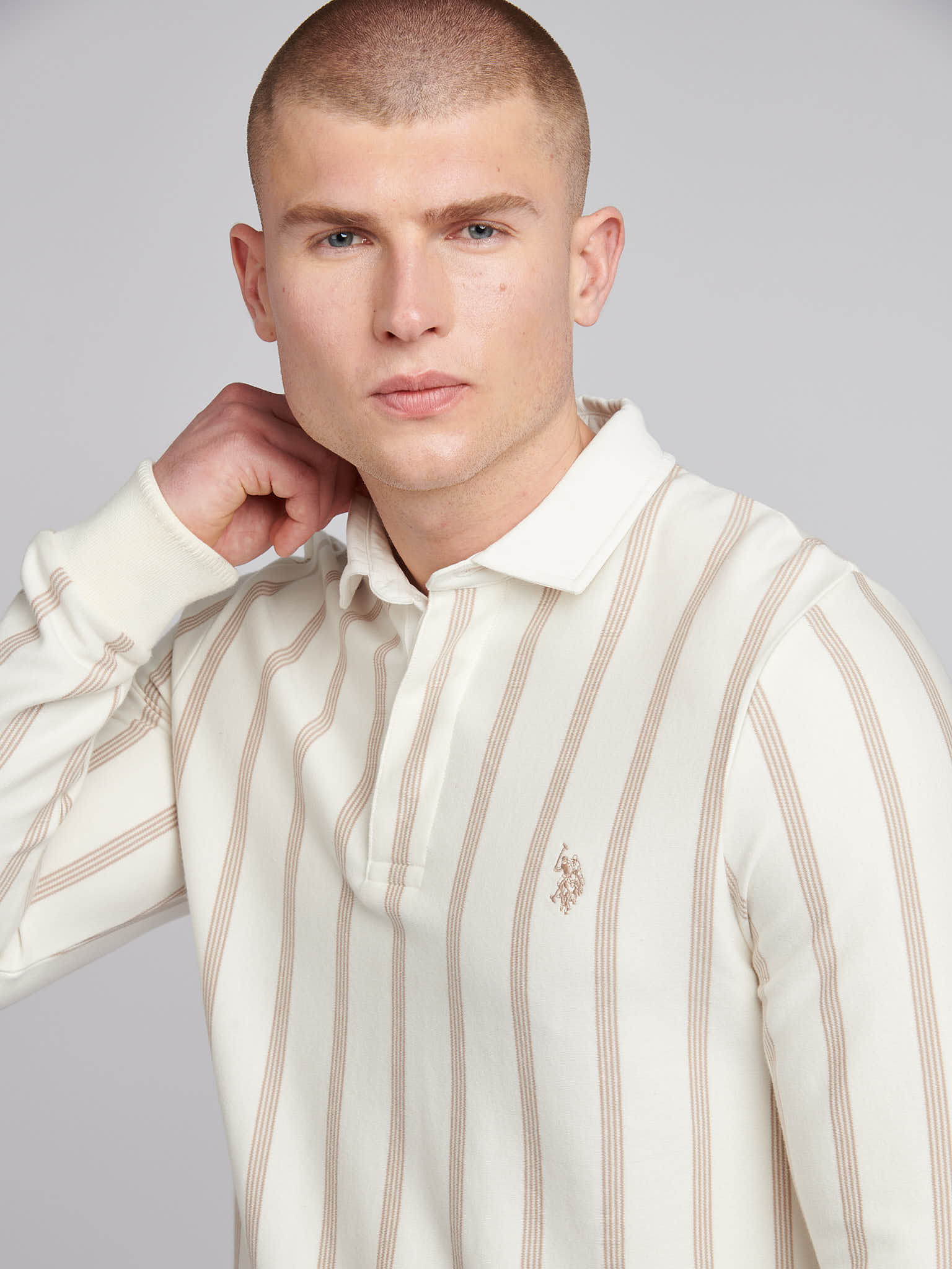 Mens Vertical Stripe Sweat Rugby in Whisper White - Image 2