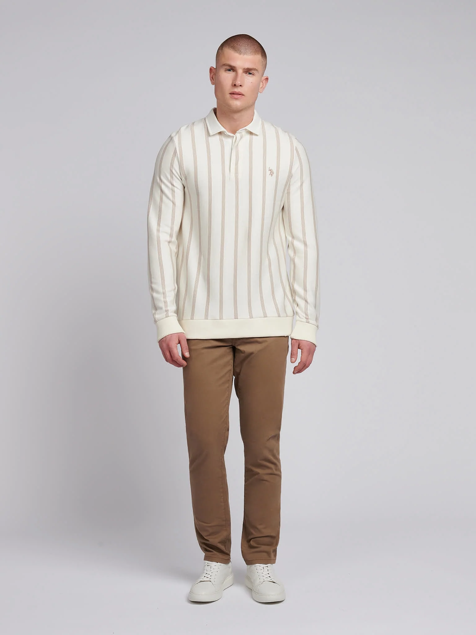Mens Vertical Stripe Sweat Rugby in Whisper White - Image 3