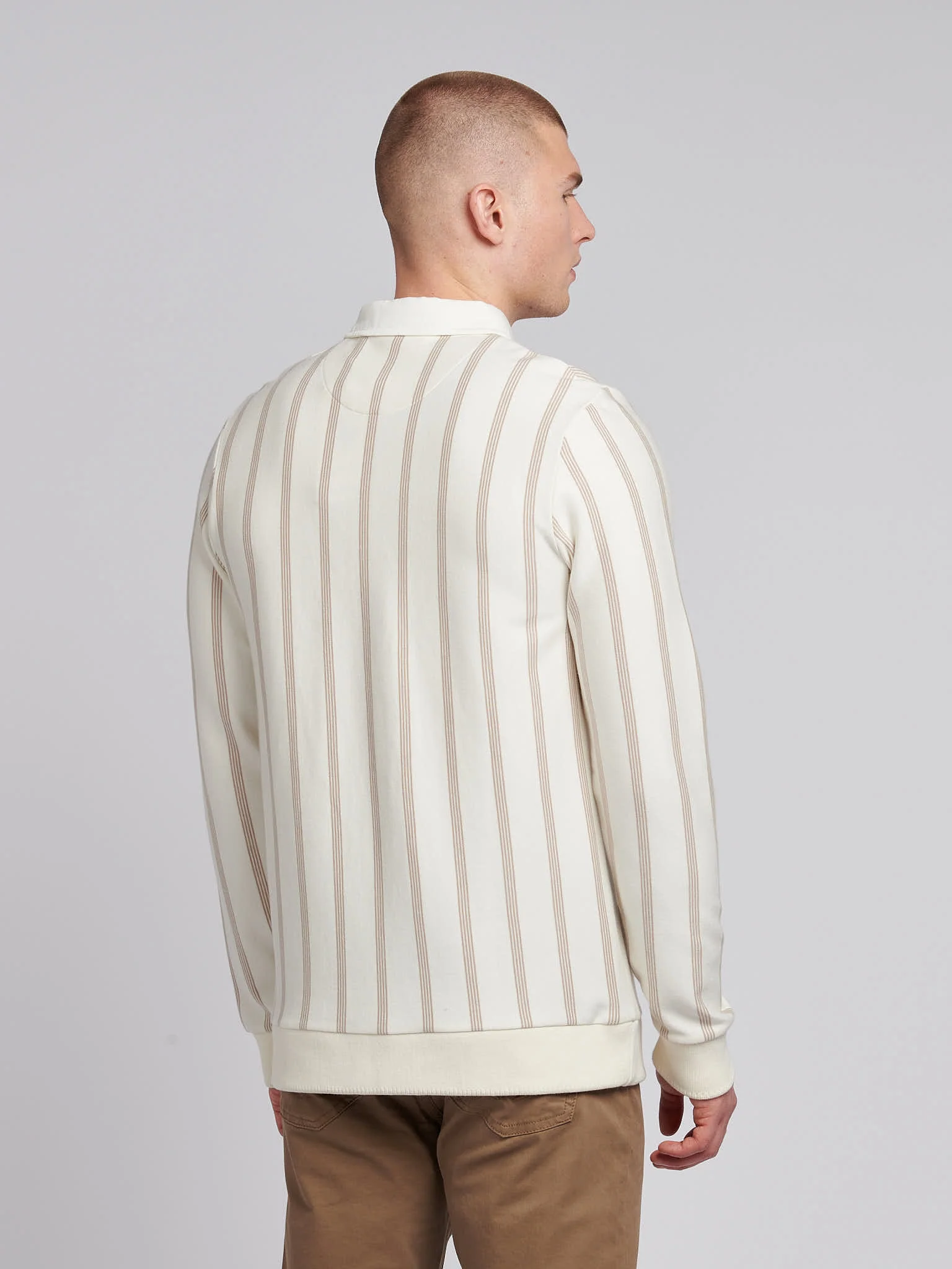 Mens Vertical Stripe Sweat Rugby in Whisper White - Image 4
