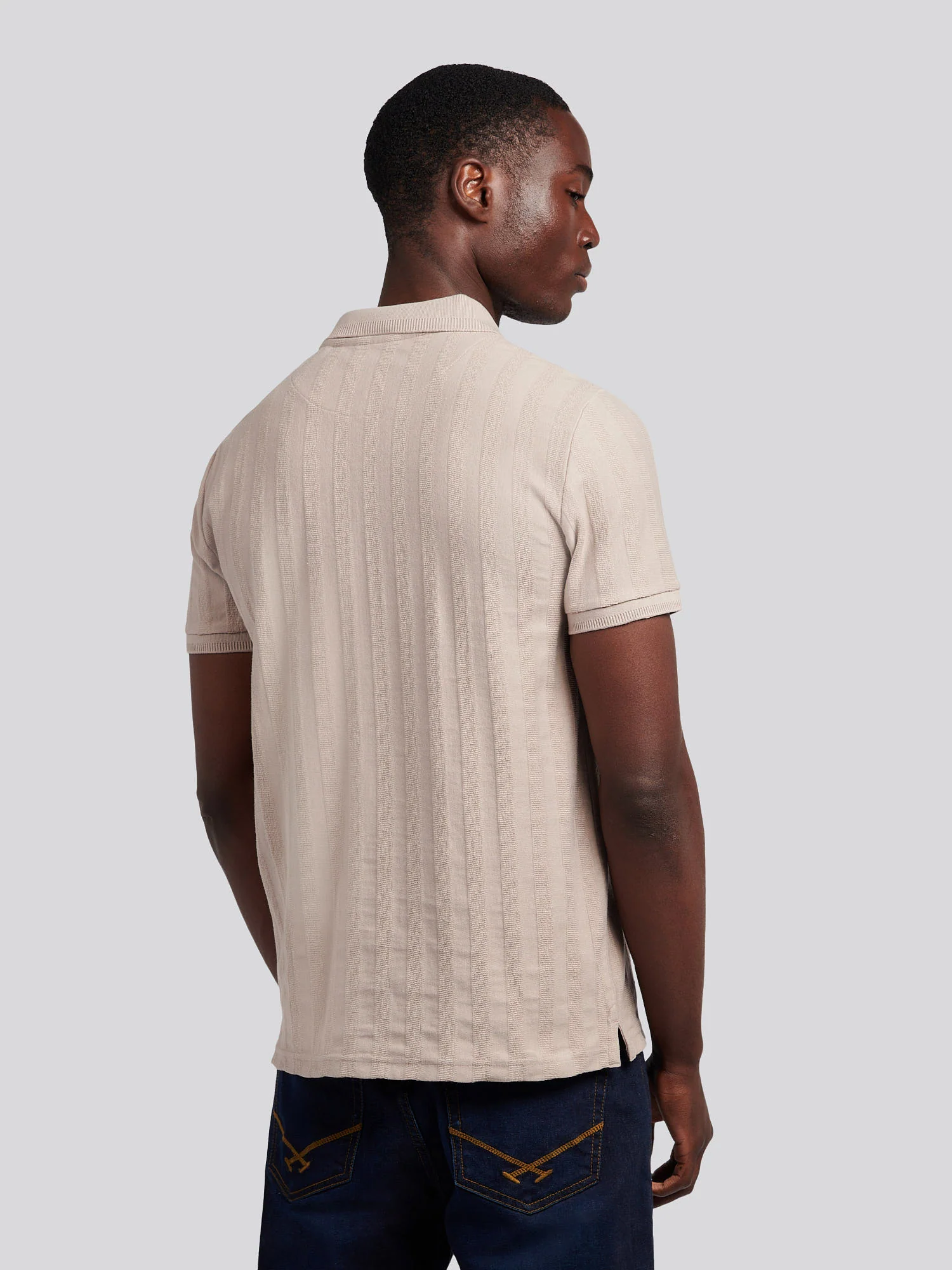 Mens Vertical Stripe Texture Polo Shirt in Atmosphere - Image 3