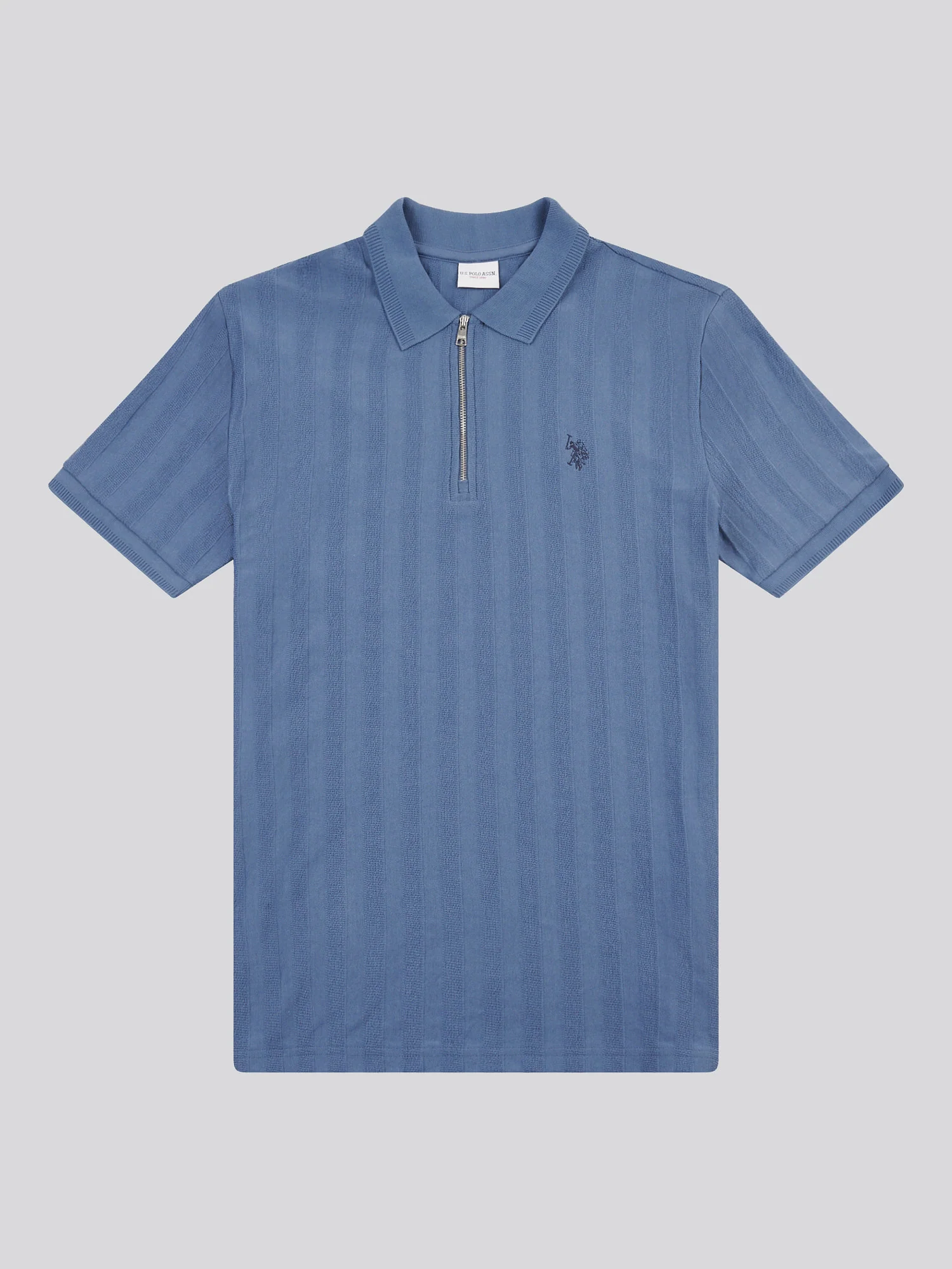 Mens Vertical Stripe Texture Polo Shirt in Vintage Indigo - Image 5