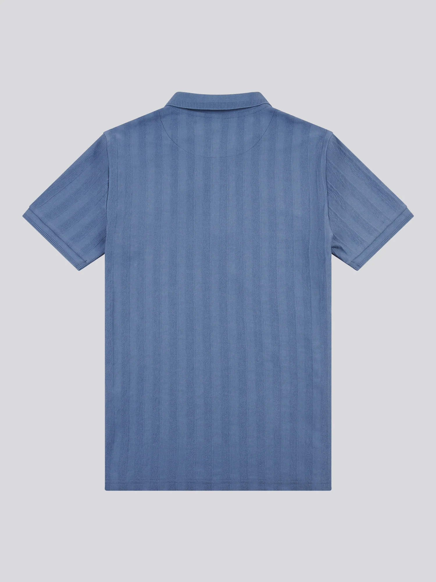 Mens Vertical Stripe Texture Polo Shirt in Vintage Indigo - Image 6