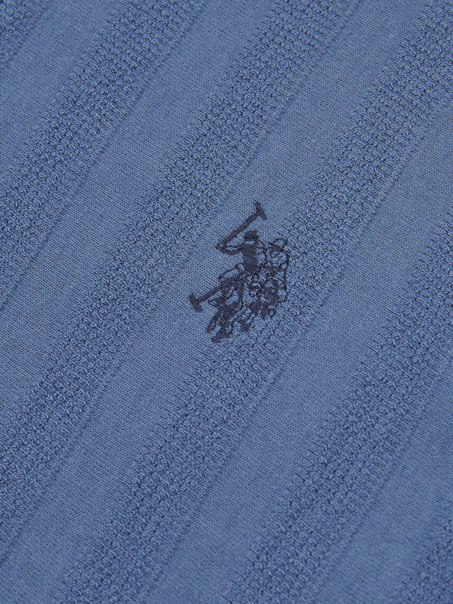 Mens Vertical Stripe Texture Polo Shirt in Vintage Indigo - Image 7