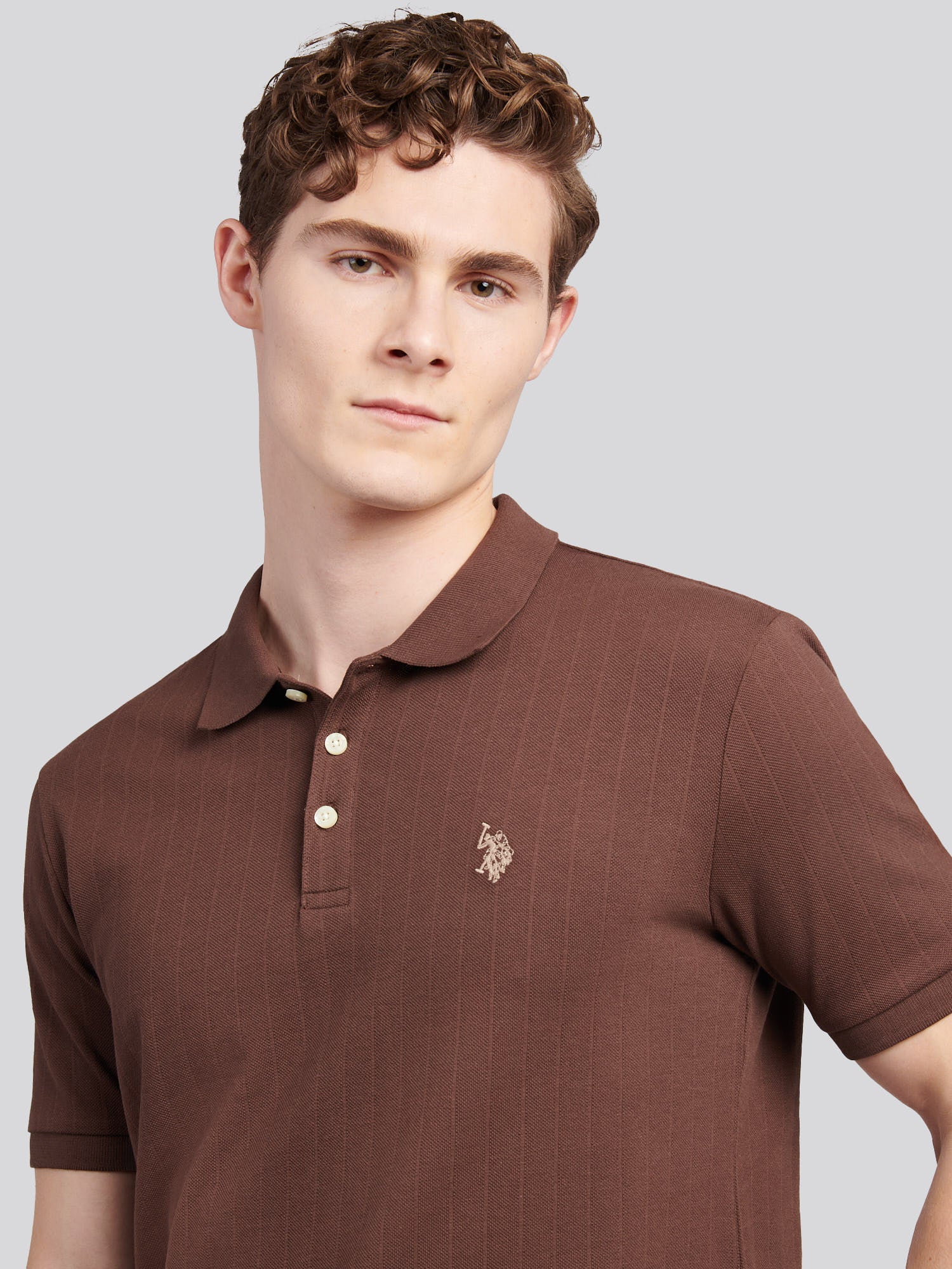 Mens Vertical Texture Polo Shirt in Chocolate Martini - Image 2