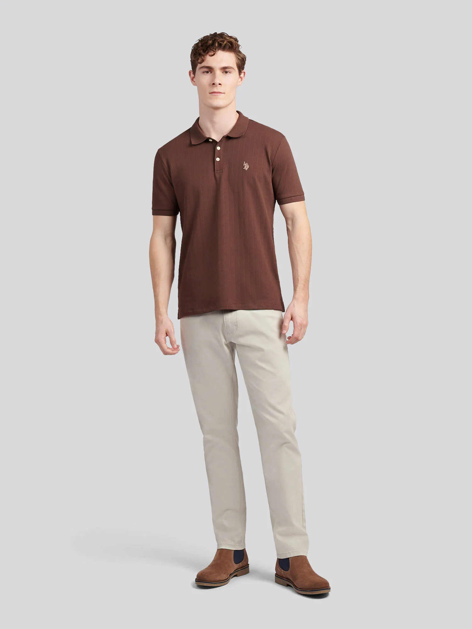 Mens Vertical Texture Polo Shirt in Chocolate Martini - Image 3