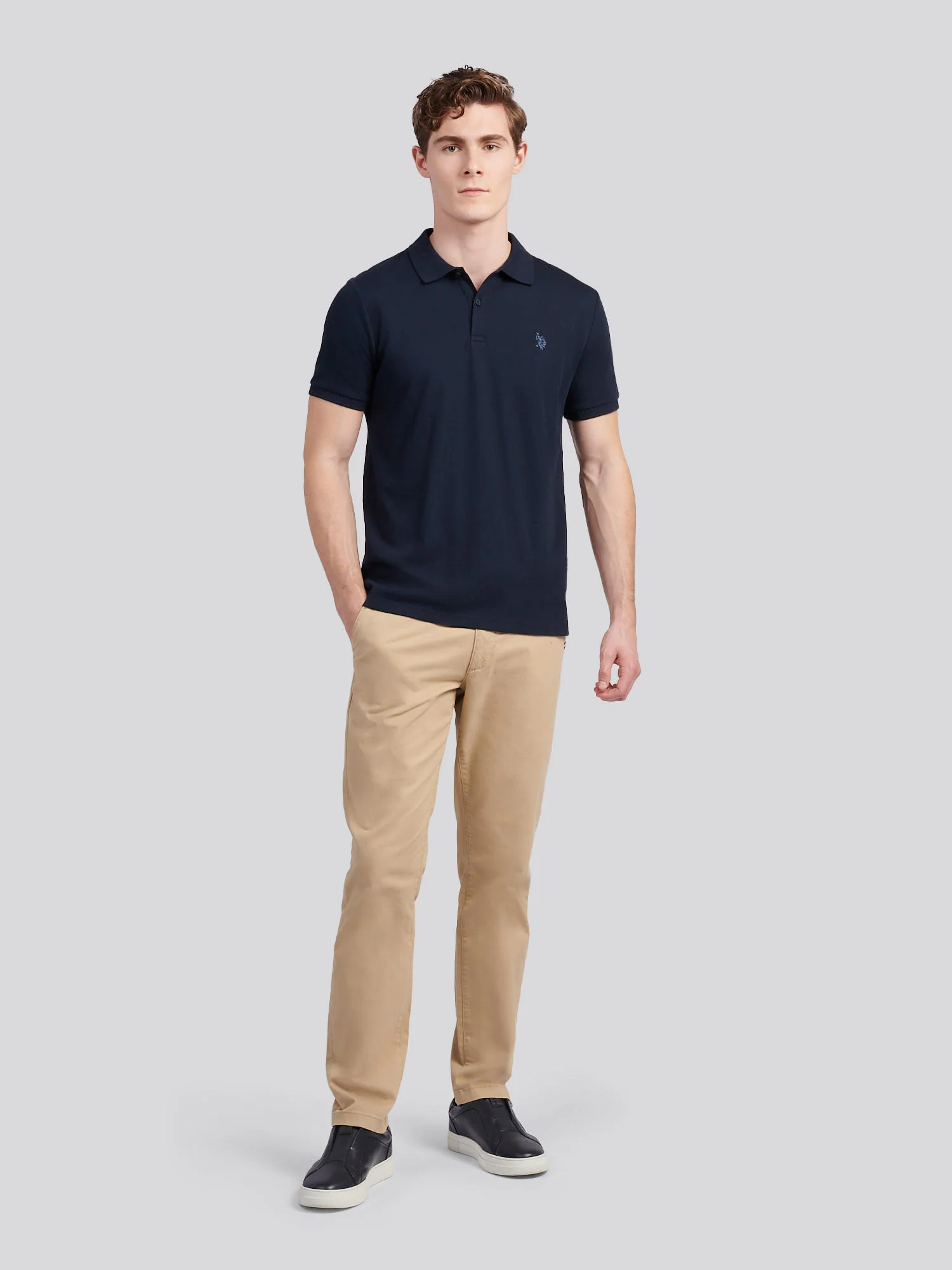 Mens Vertical Texture Polo Shirt in Dark Sapphire Navy / Moonlight Blue DHM - Image 3