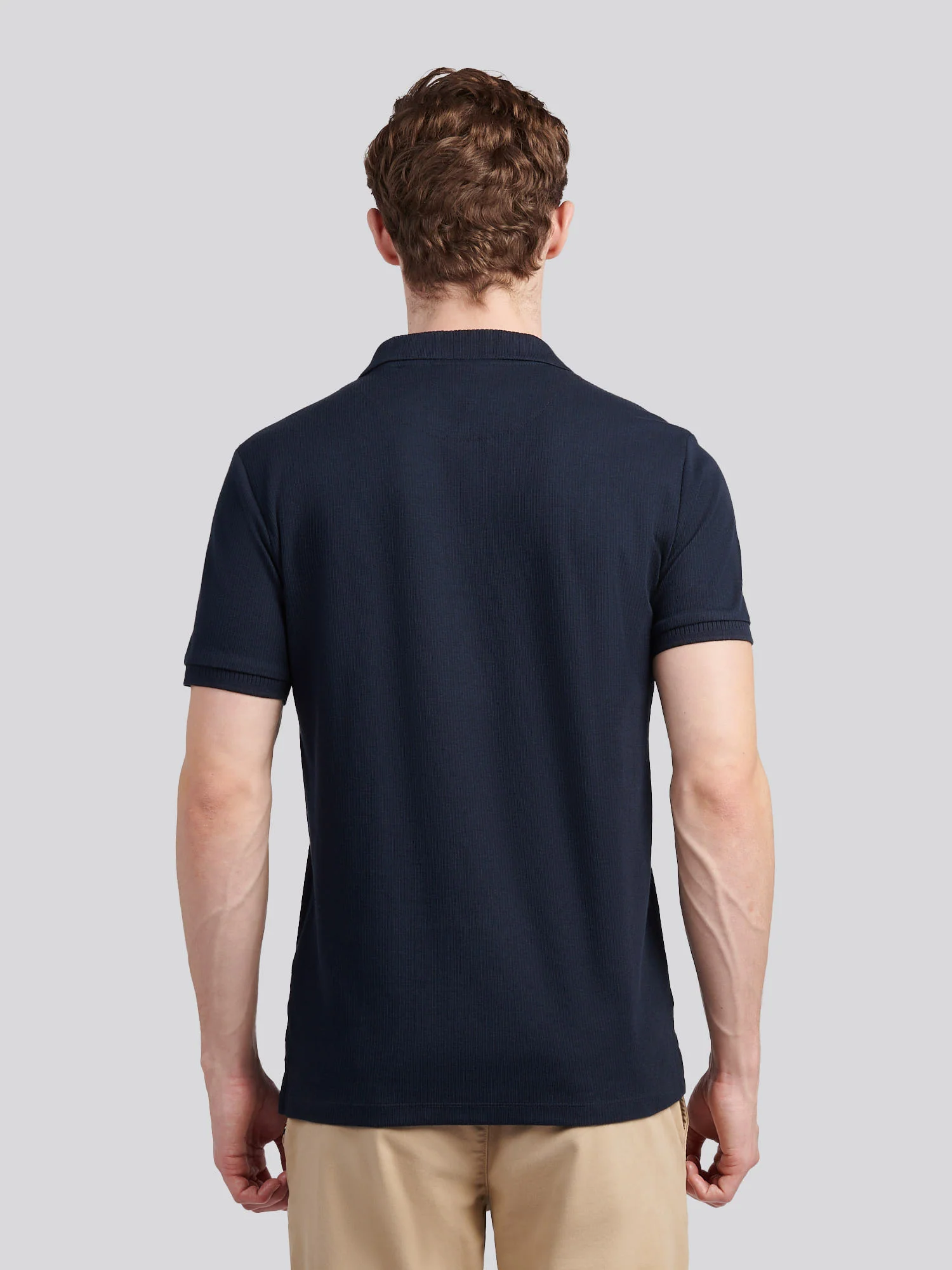 Mens Vertical Texture Polo Shirt in Dark Sapphire Navy / Moonlight Blue DHM - Image 4