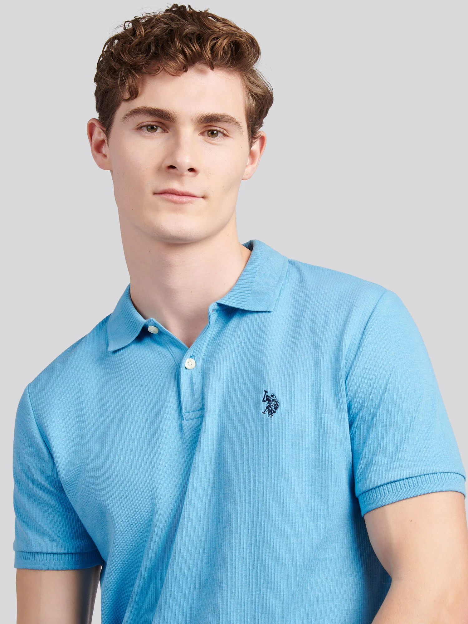 Mens Vertical Texture Polo Shirt in Heritage Blue - Image 2
