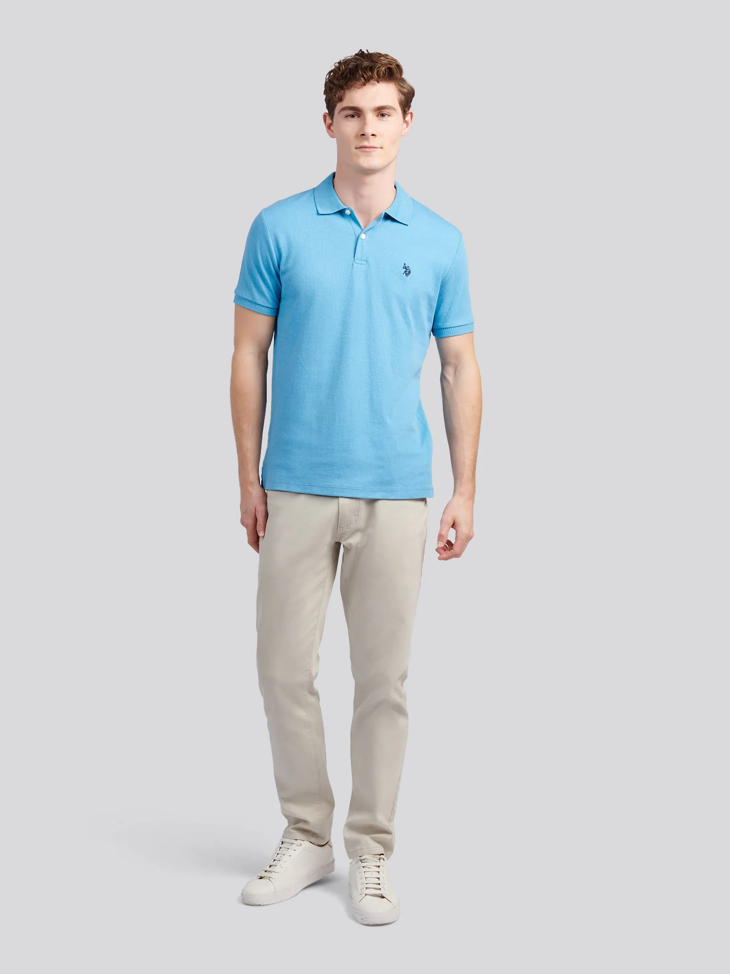 Mens Vertical Texture Polo Shirt in Heritage Blue - Image 3