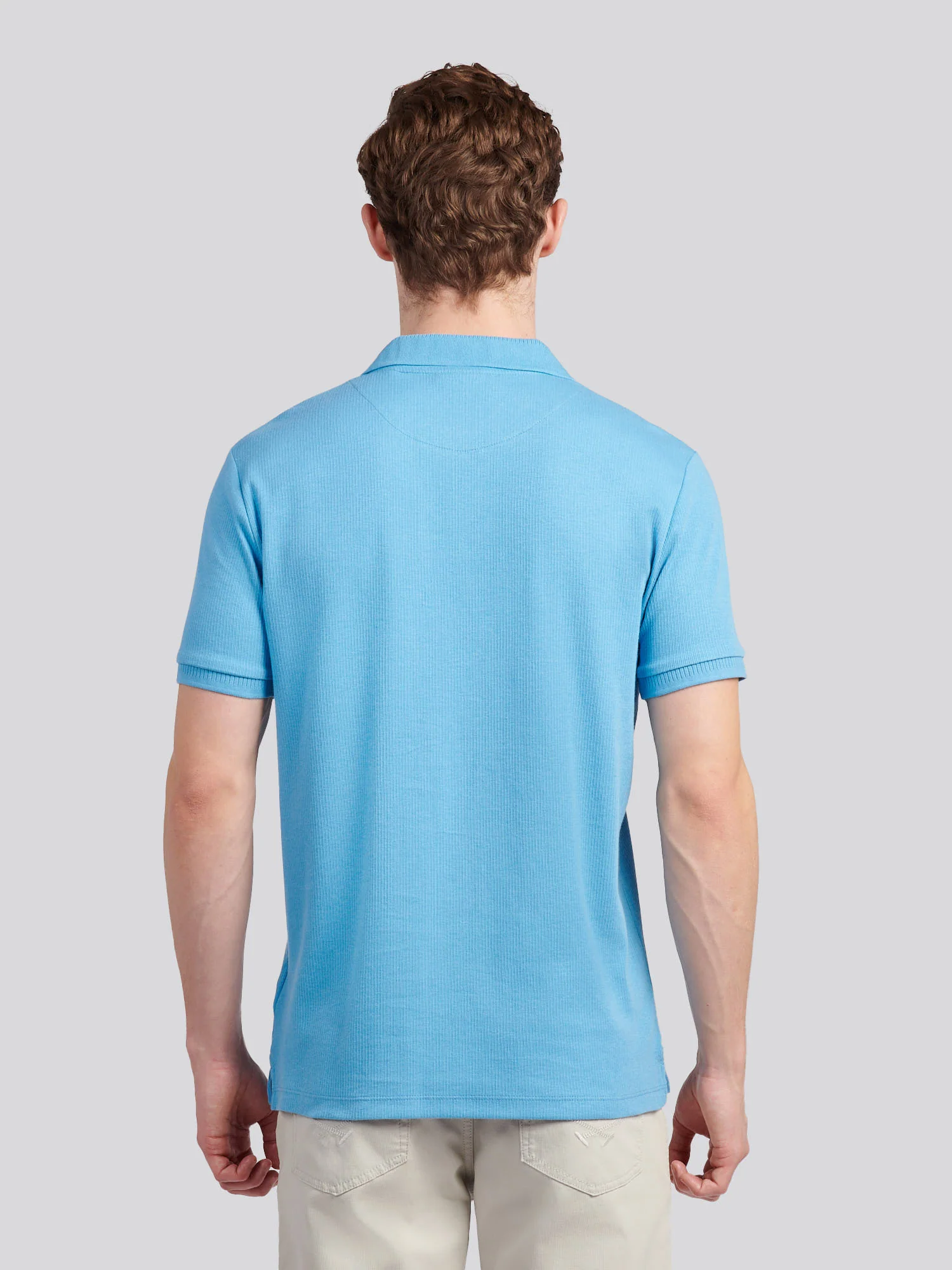 Mens Vertical Texture Polo Shirt in Heritage Blue - Image 4