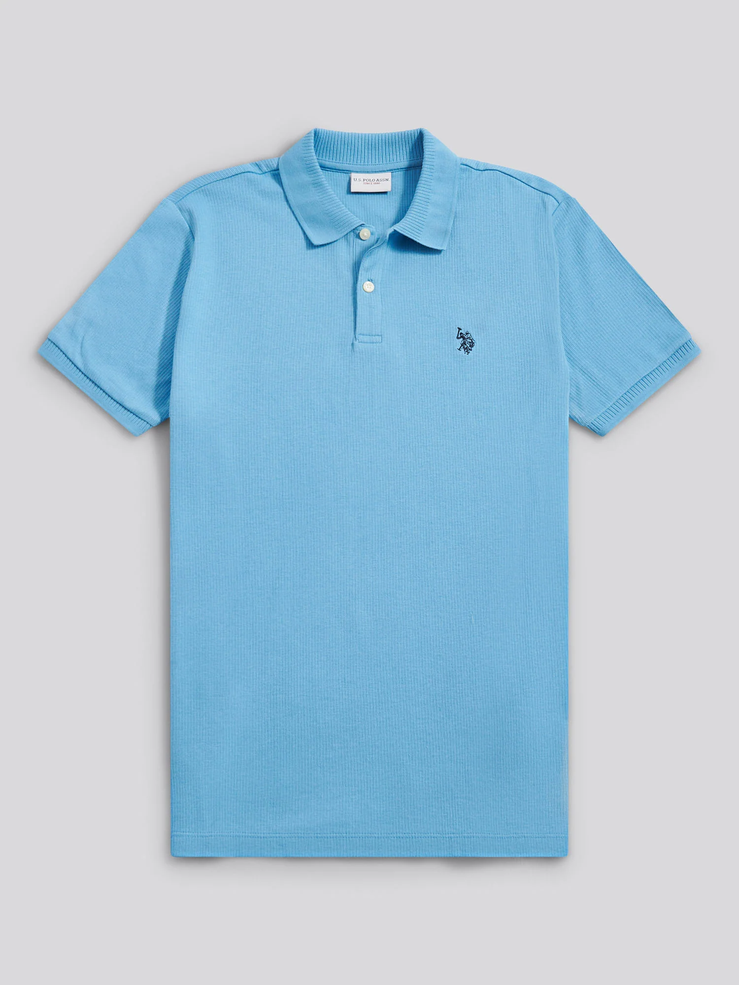 Mens Vertical Texture Polo Shirt in Heritage Blue - Image 5