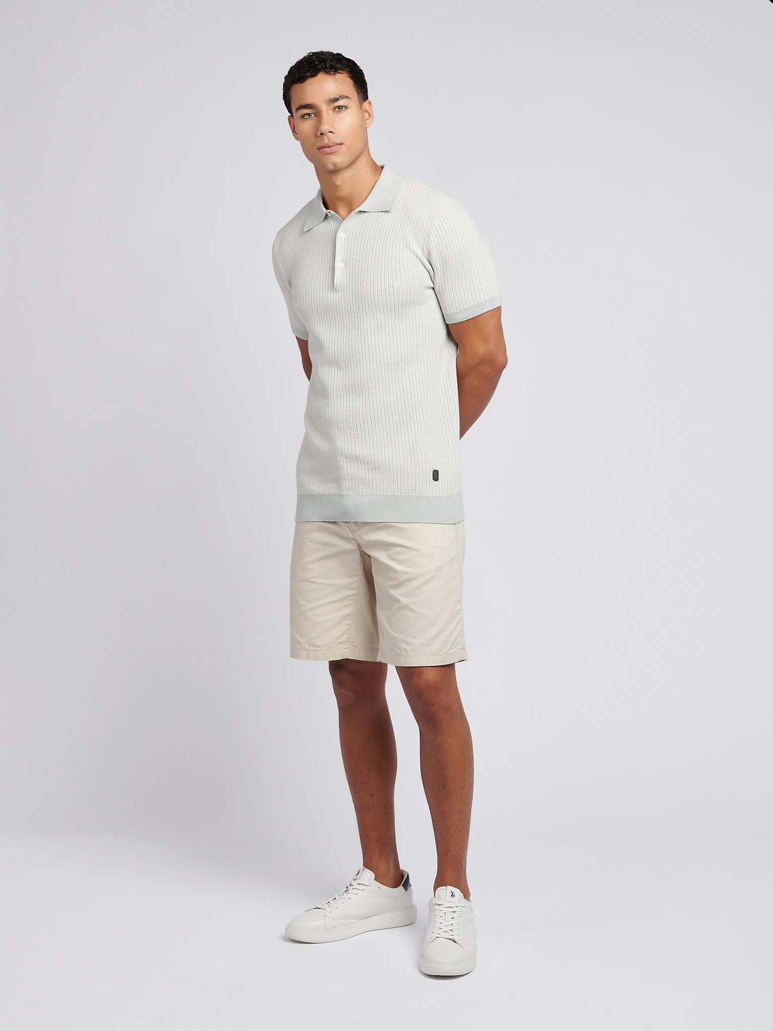 Mens Vertical Texture Stripe Knit Polo Shirt in Northern Droplet - Image 3