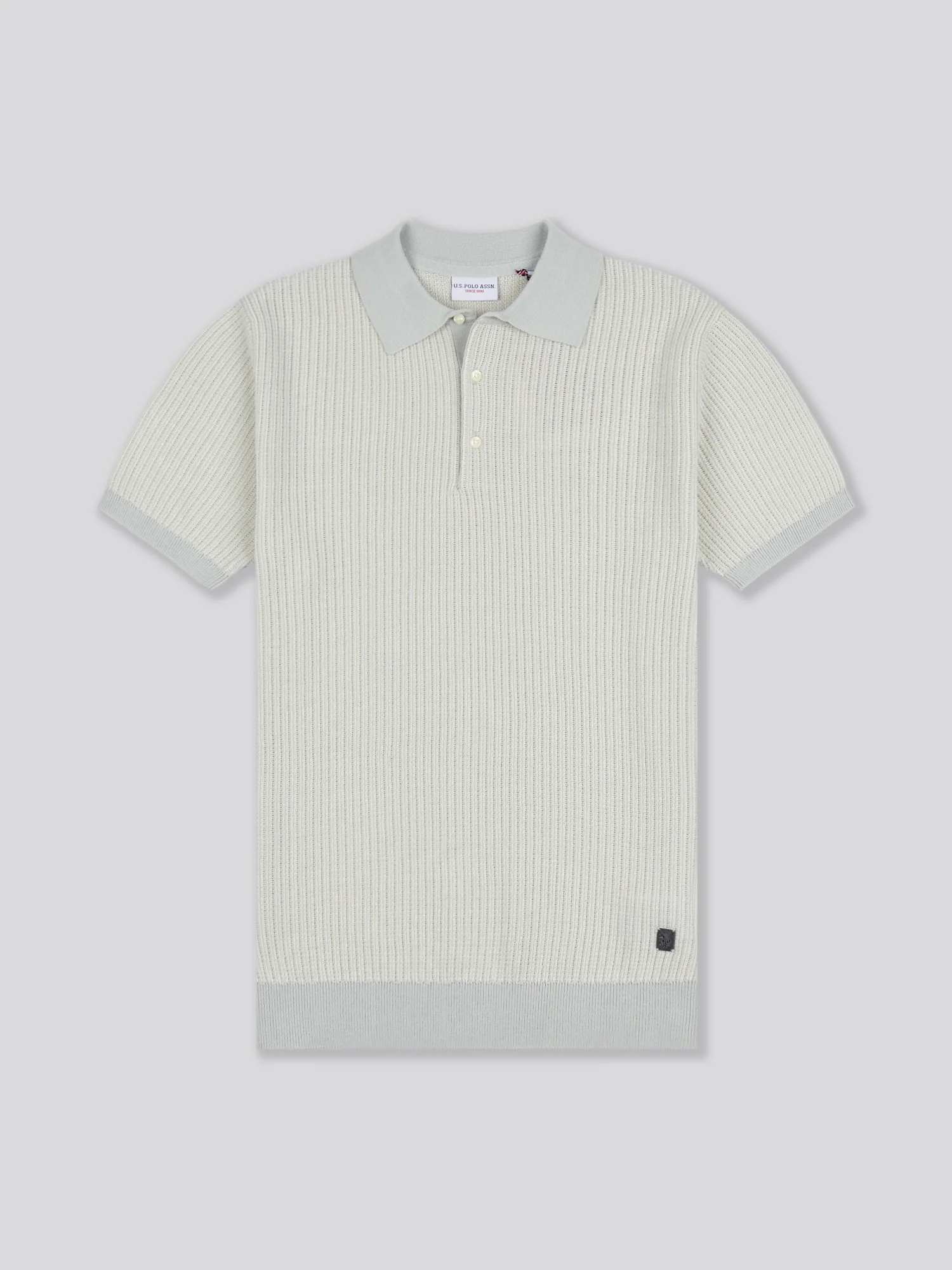 Mens Vertical Texture Stripe Knit Polo Shirt in Northern Droplet - Image 5