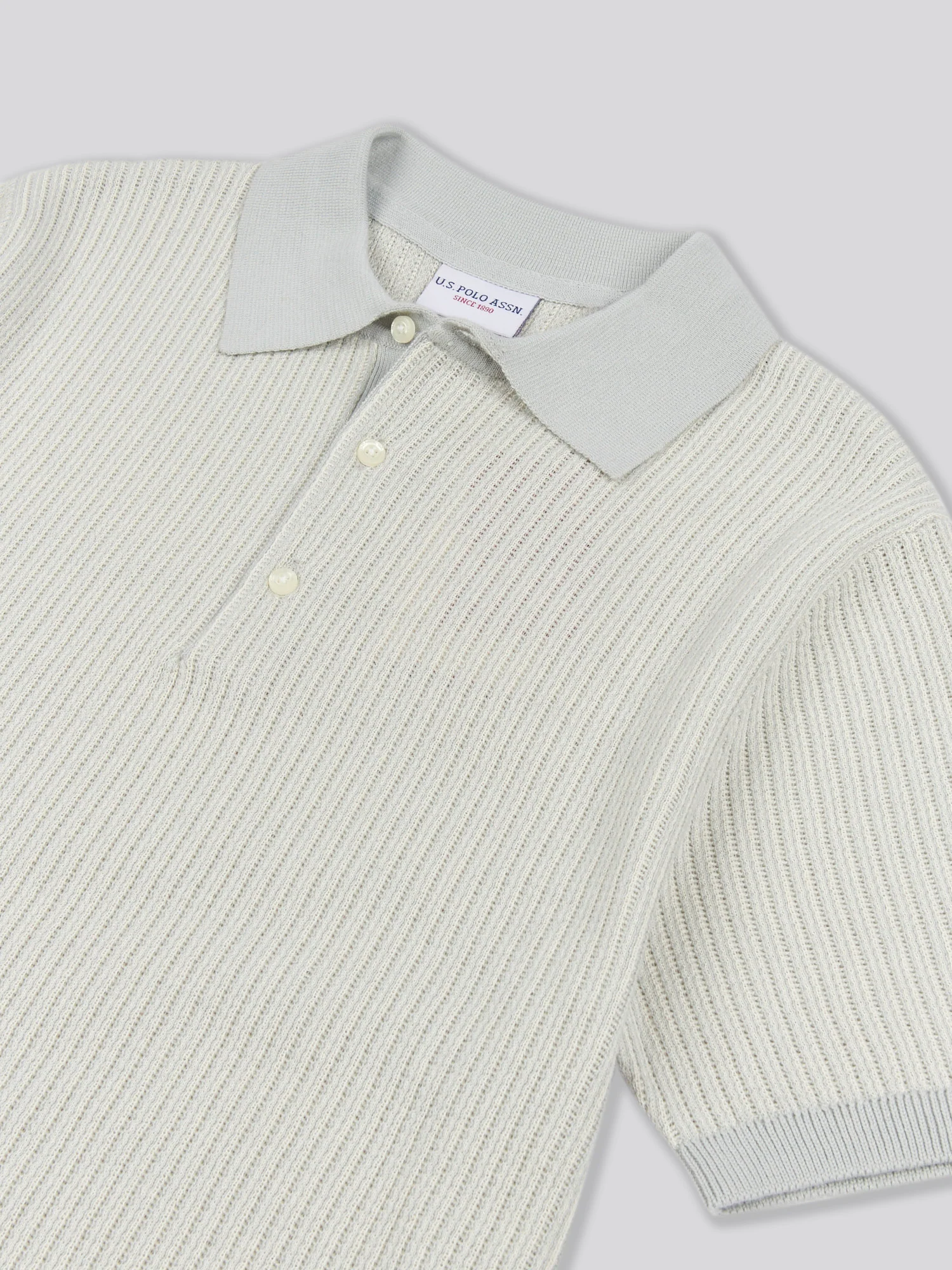 Mens Vertical Texture Stripe Knit Polo Shirt in Northern Droplet - Image 7