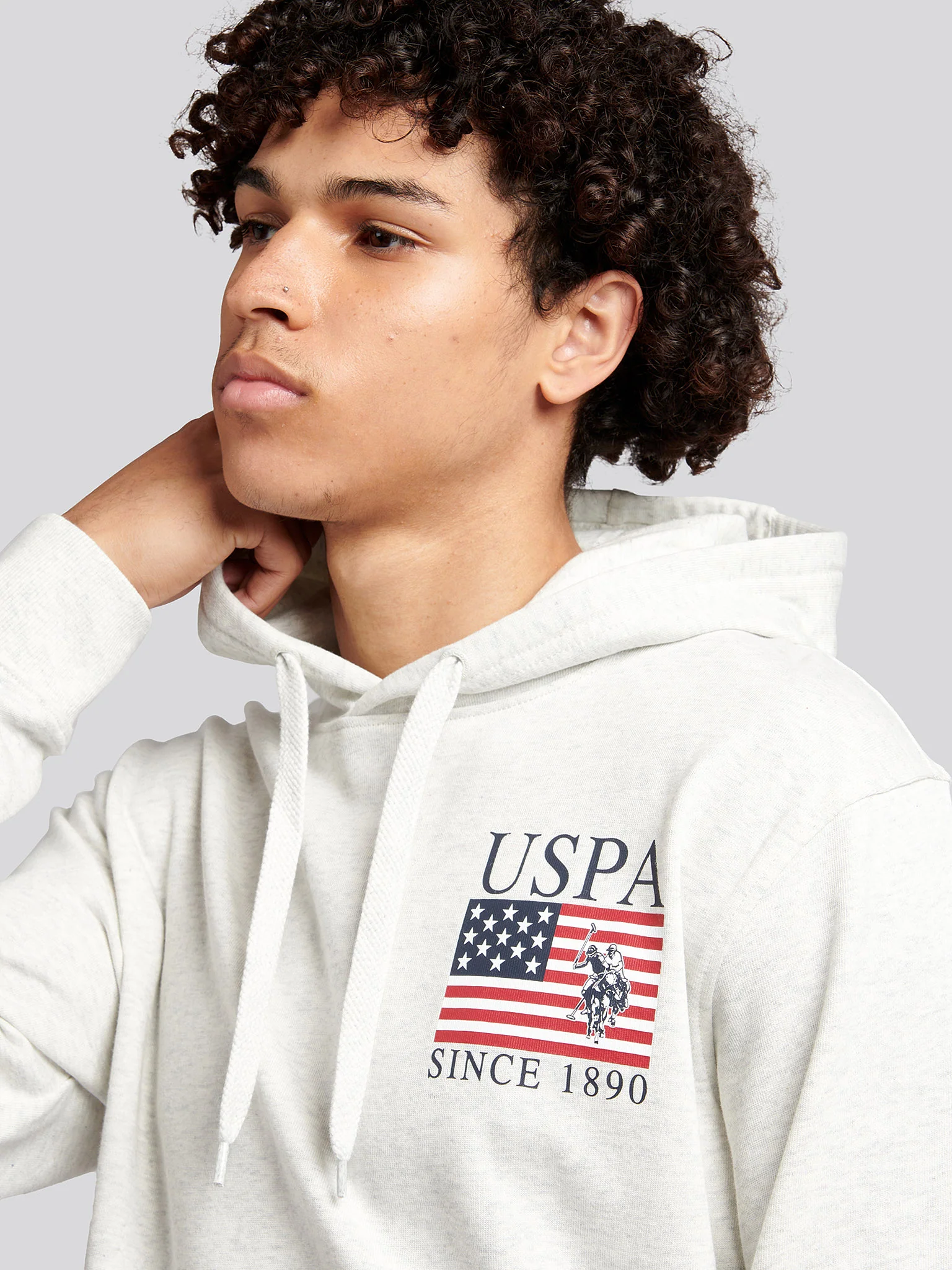 Mens Vintage 1890 Hoodie in Light Grey Marl - Image 3