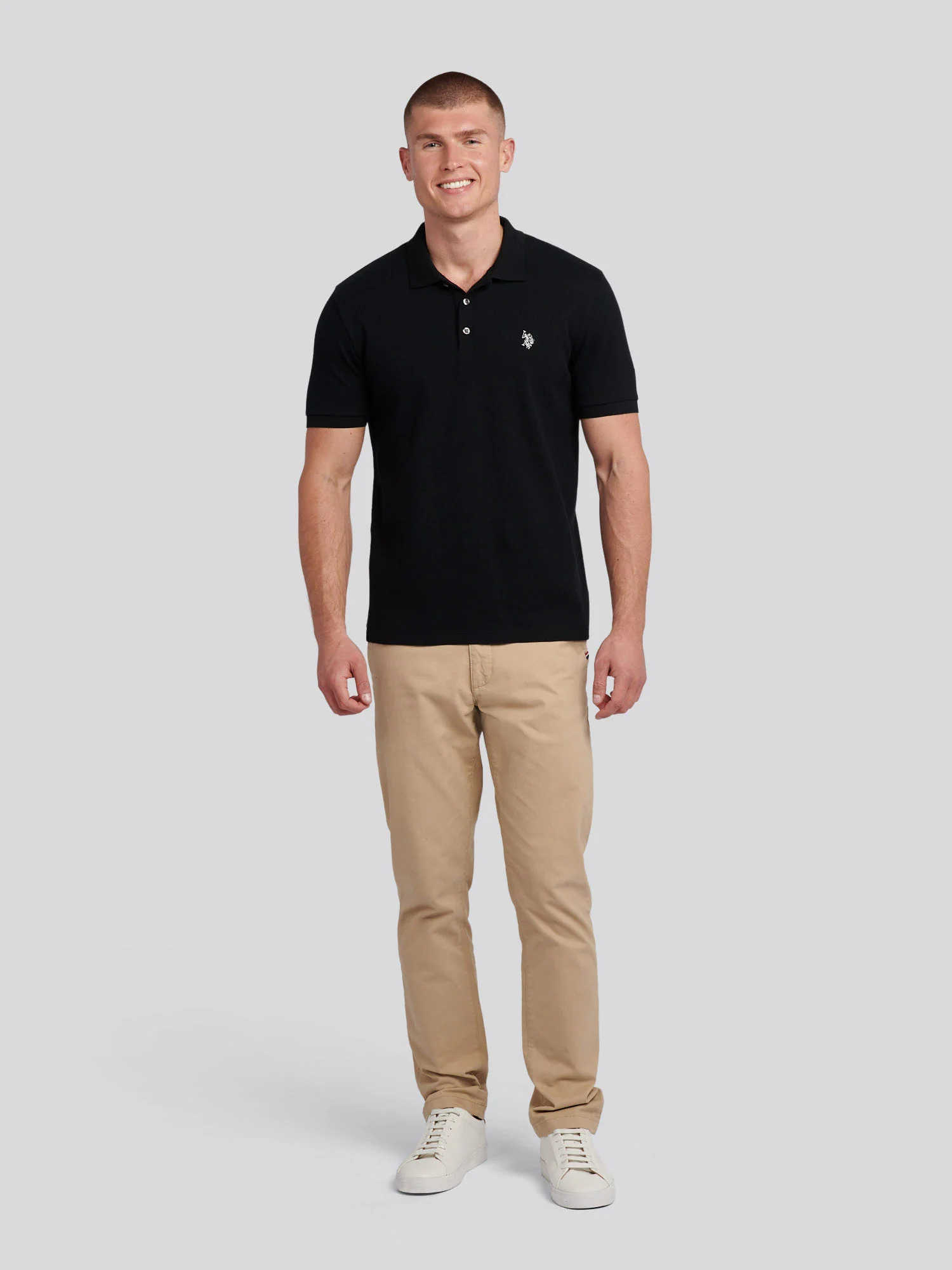 Mens Waffle Texture Polo Shirt in Black - Image 3