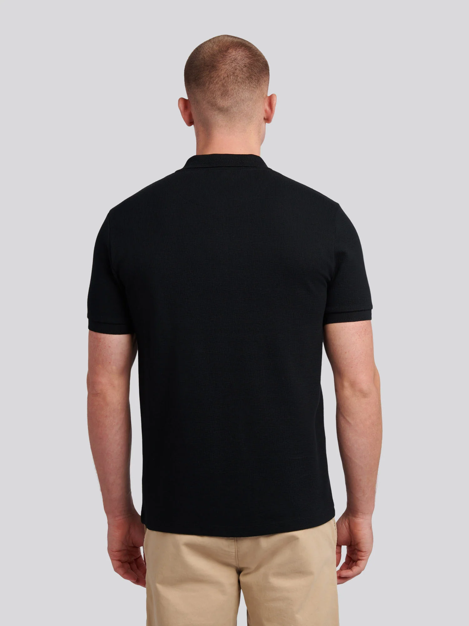 Mens Waffle Texture Polo Shirt in Black - Image 4