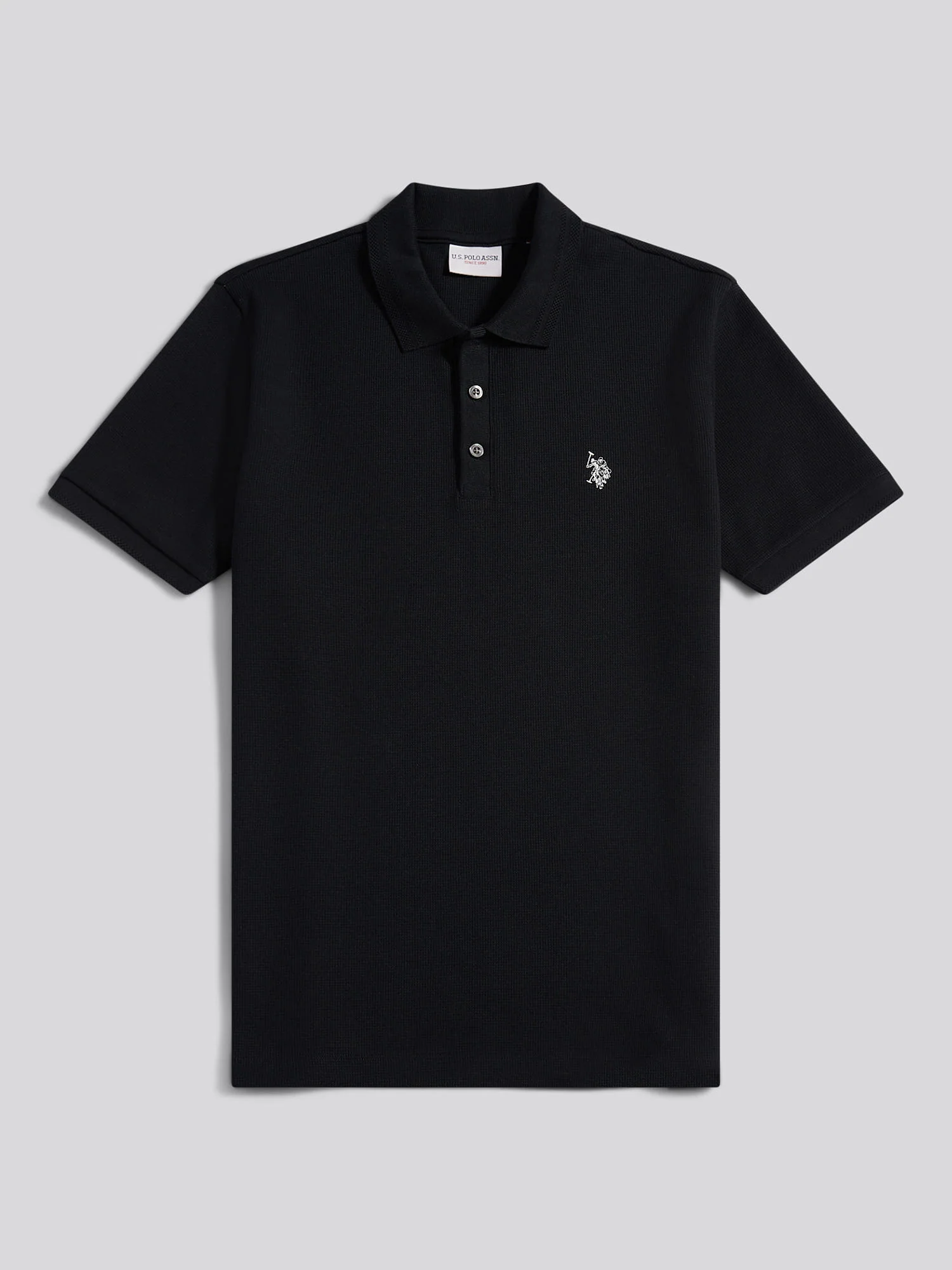 Mens Waffle Texture Polo Shirt in Black - Image 5