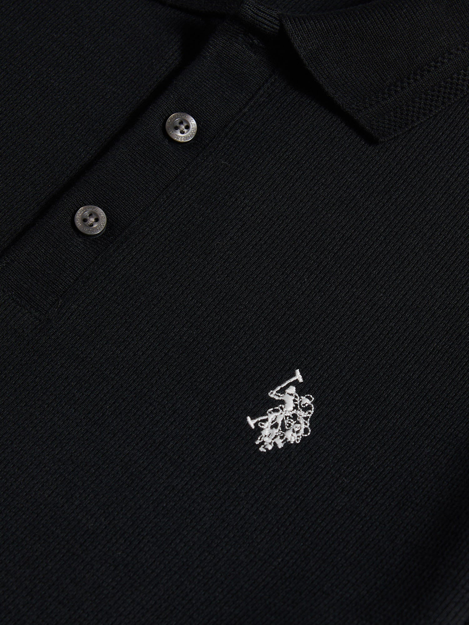 Mens Waffle Texture Polo Shirt in Black - Image 7