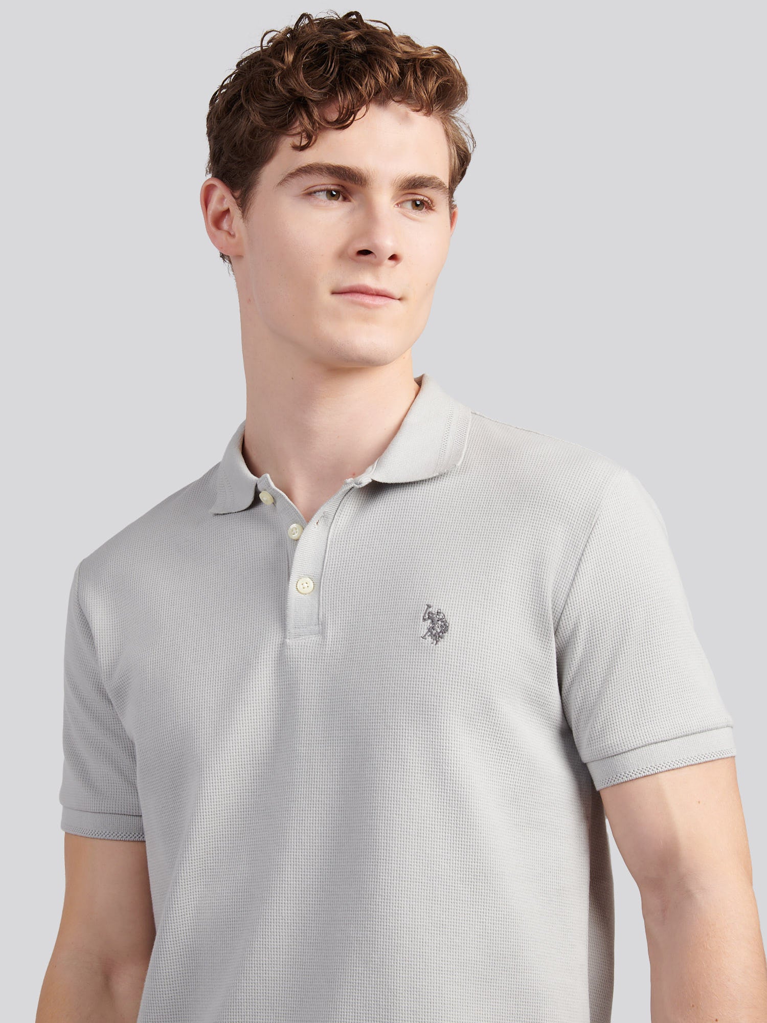 Mens Waffle Texture Polo Shirt in High Rise - Image 2