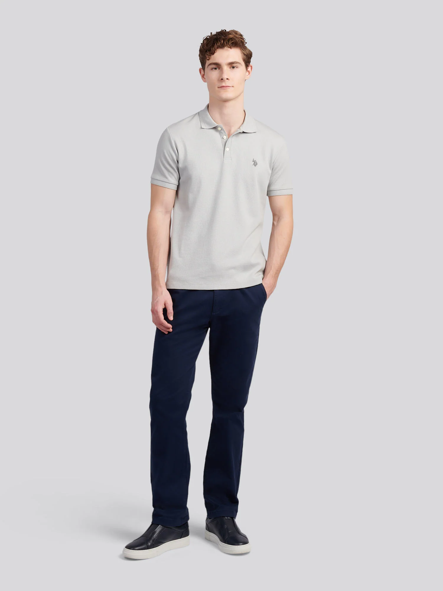 Mens Waffle Texture Polo Shirt in High Rise - Image 4