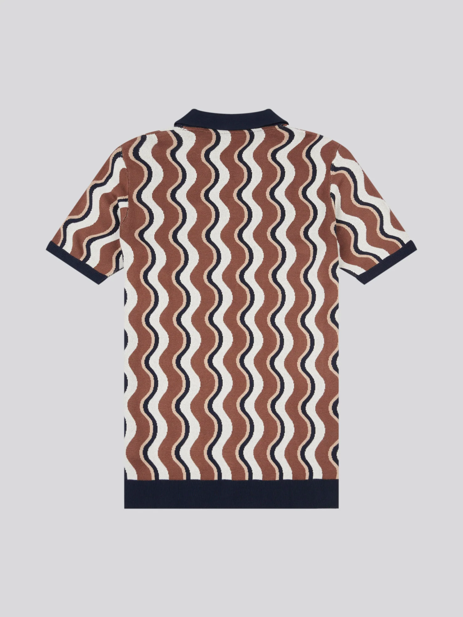 Mens Wave Knit Open Collar Polo Shirt in Cocoa Brown - Image 6