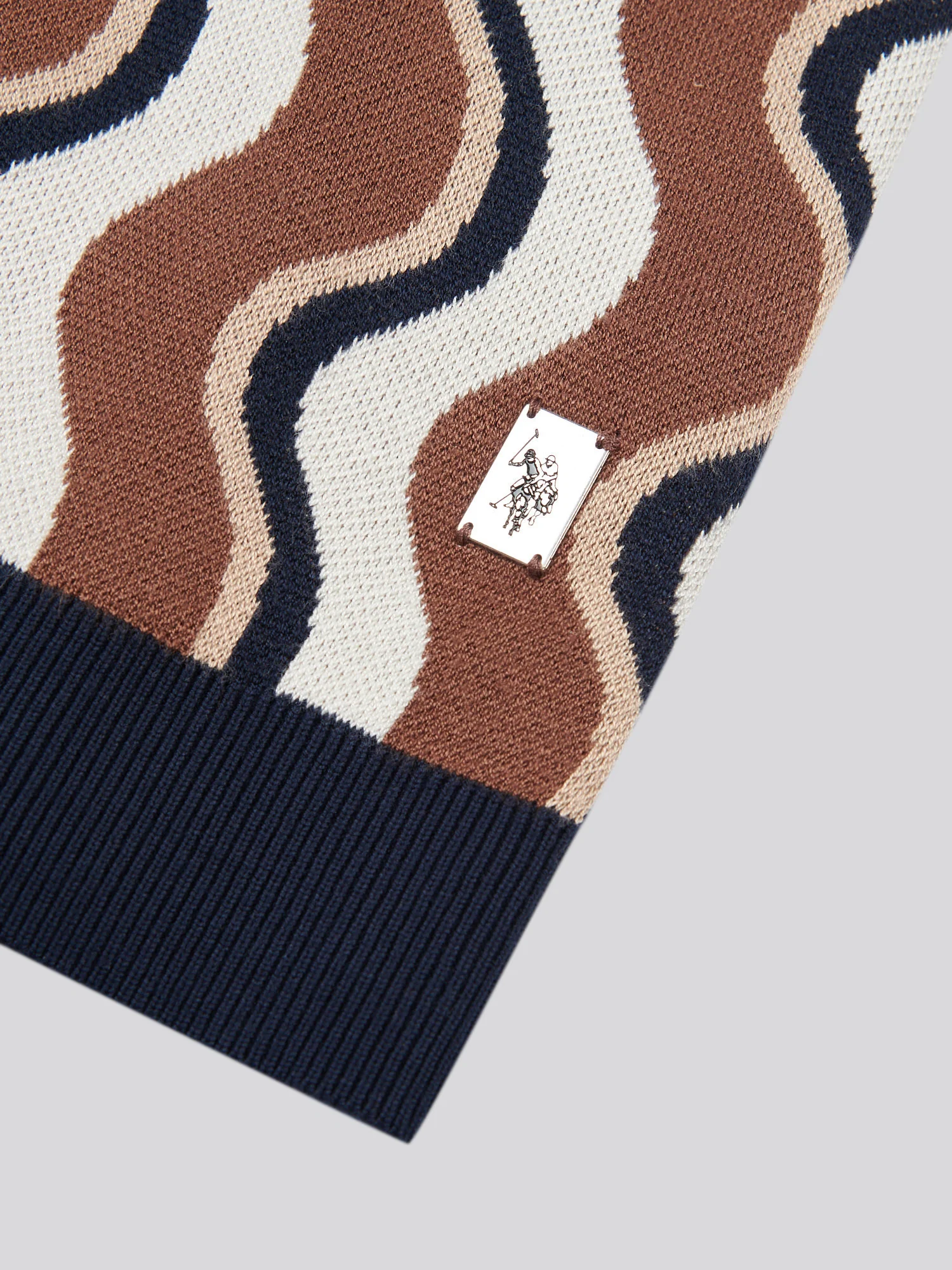 Mens Wave Knit Open Collar Polo Shirt in Cocoa Brown - Image 7