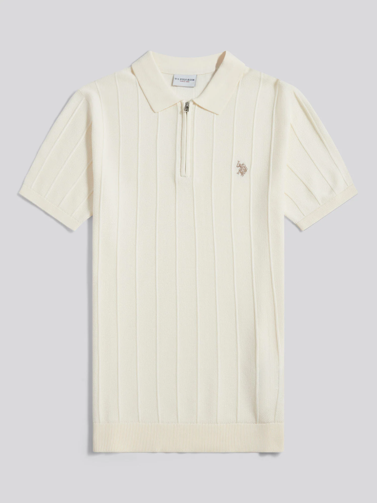 Mens Zip Knit Polo Shirt Whisper White