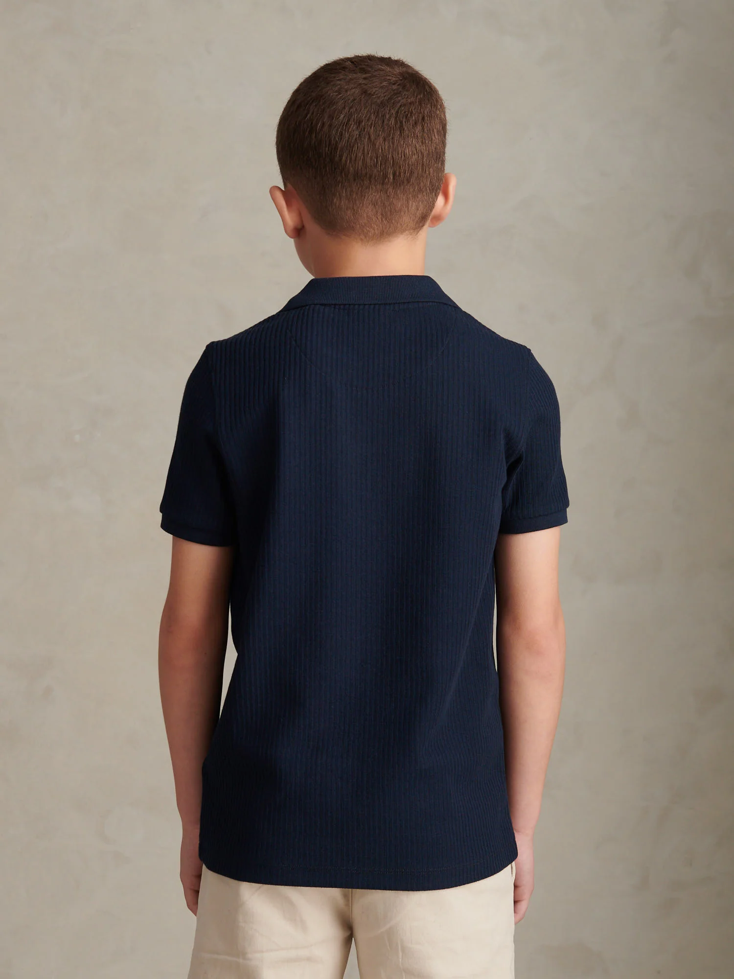Boys Textured Open Collar Polo Shirt Dark Sapphire Navy - Image 4