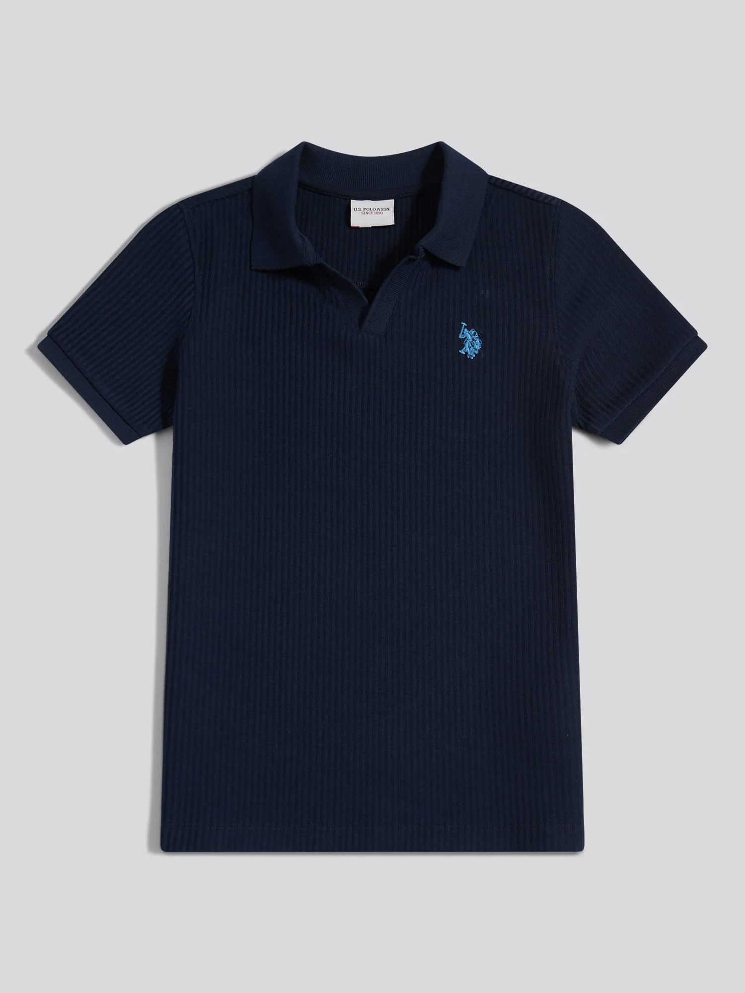 Boys Textured Open Collar Polo Shirt Dark Sapphire Navy - Image 6