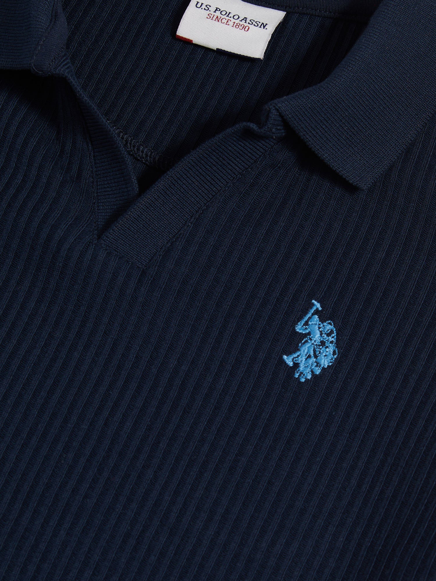 Boys Textured Open Collar Polo Shirt Dark Sapphire Navy - Image 8