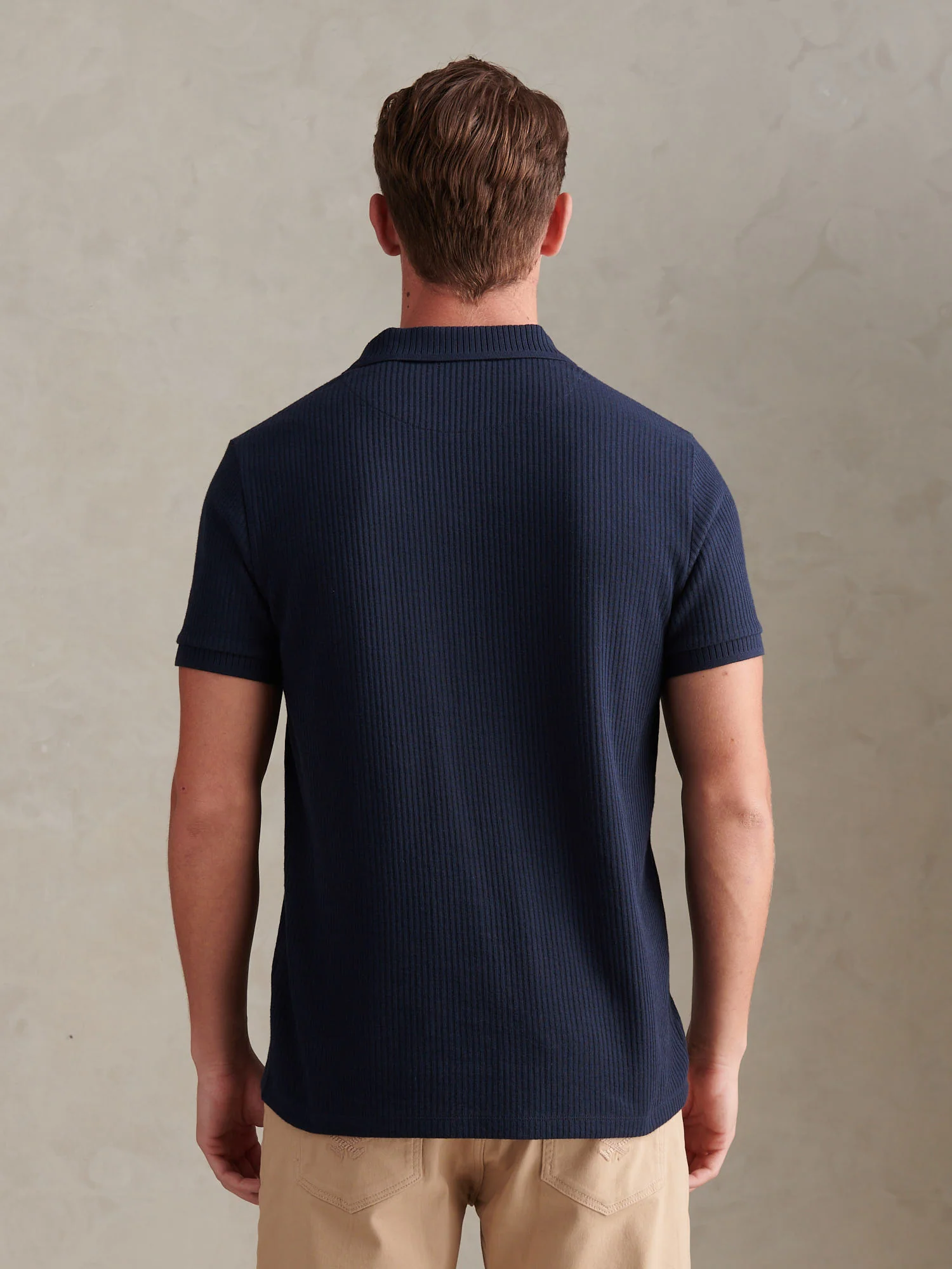 Mens Mini Vertical Texture Open Collar Polo Shirt Dark Sapphire Navy - Image 4